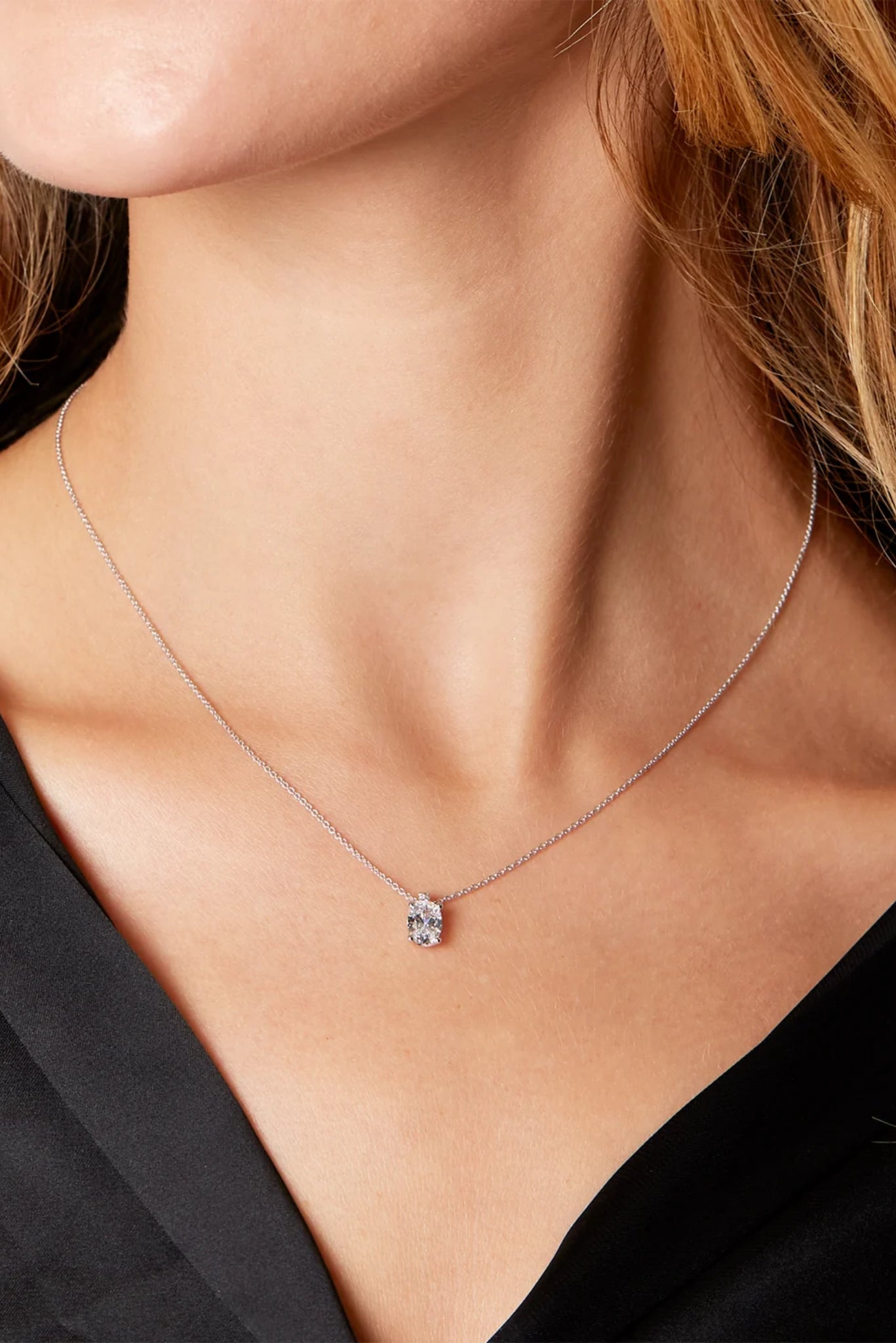 Oval Diamond Pendant Necklace