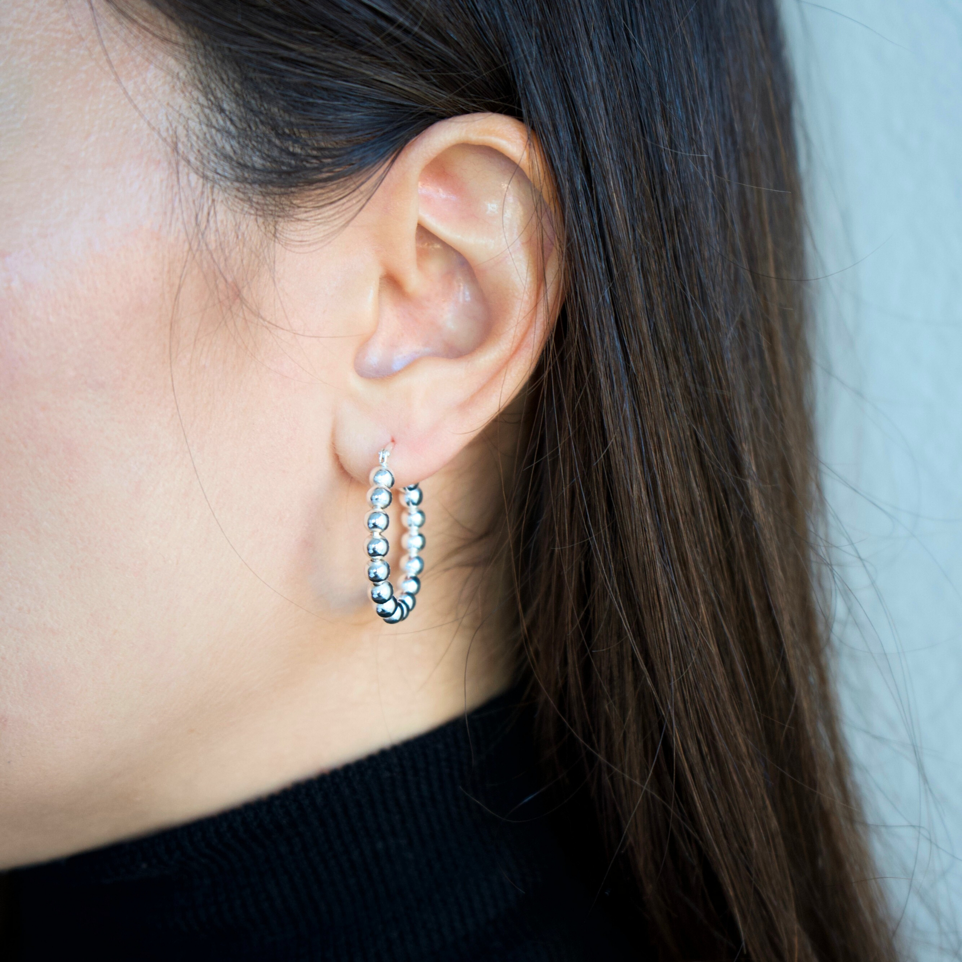 'Snowball' Beaded Silver Hoops
