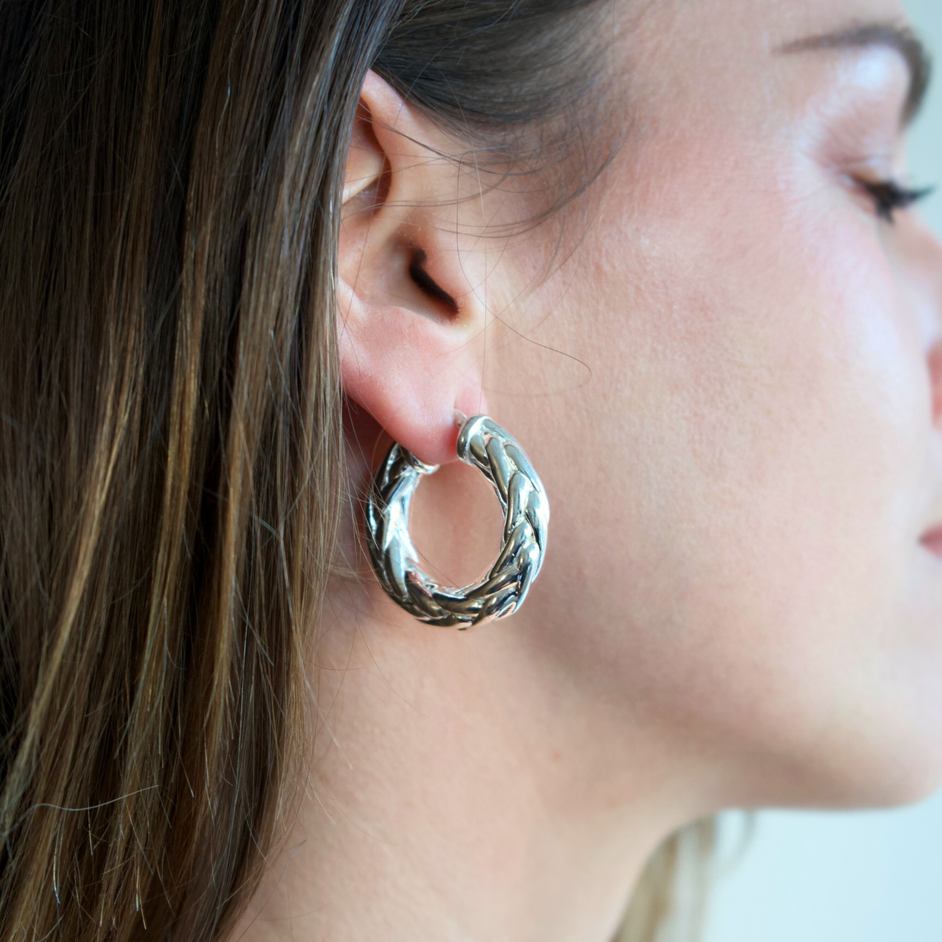 'Wreath' Braided Silver Hoops