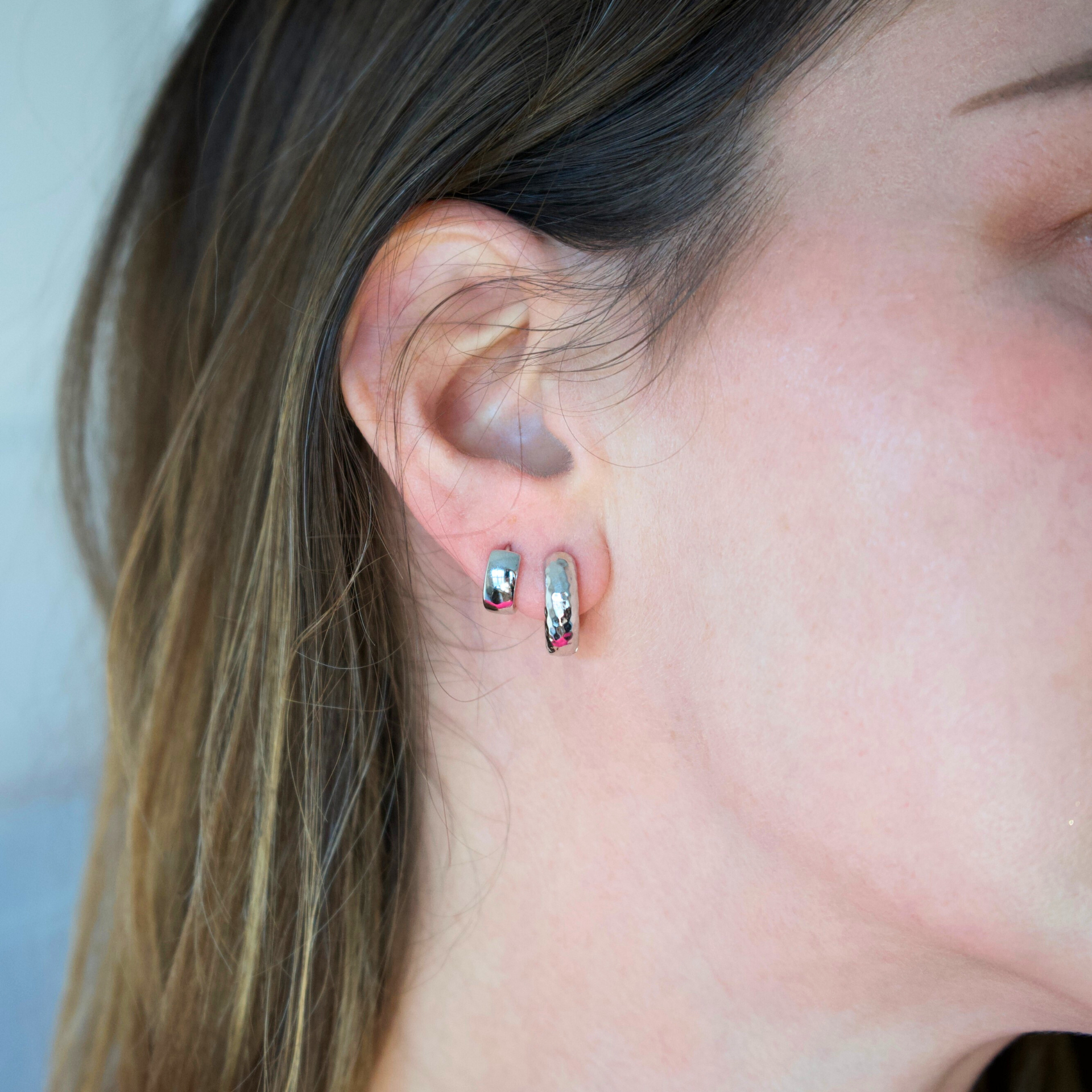 Hammered Silver Hoops