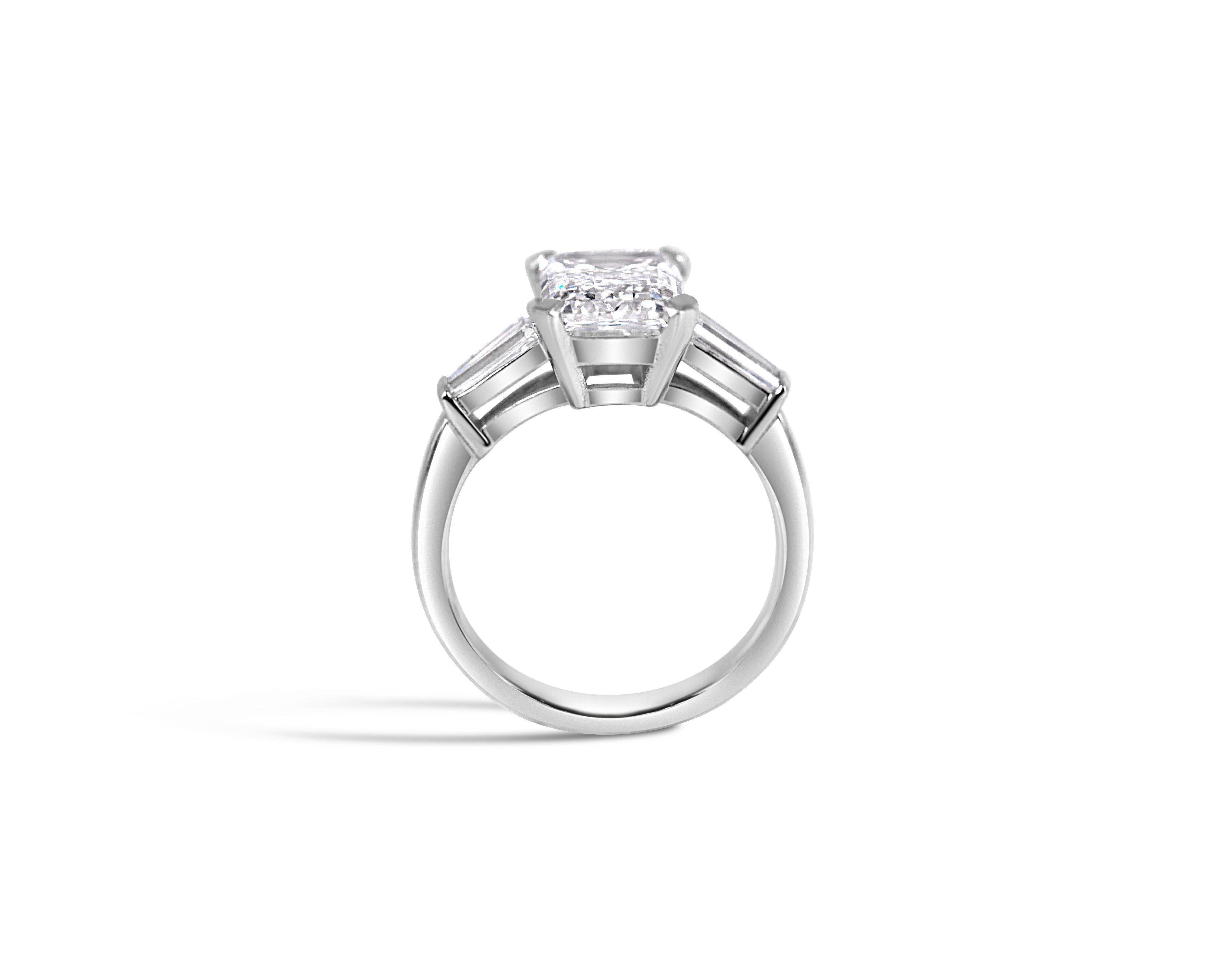 "Amal" Emerald-Cut and Tapered Baguettes Three-Stone Ring