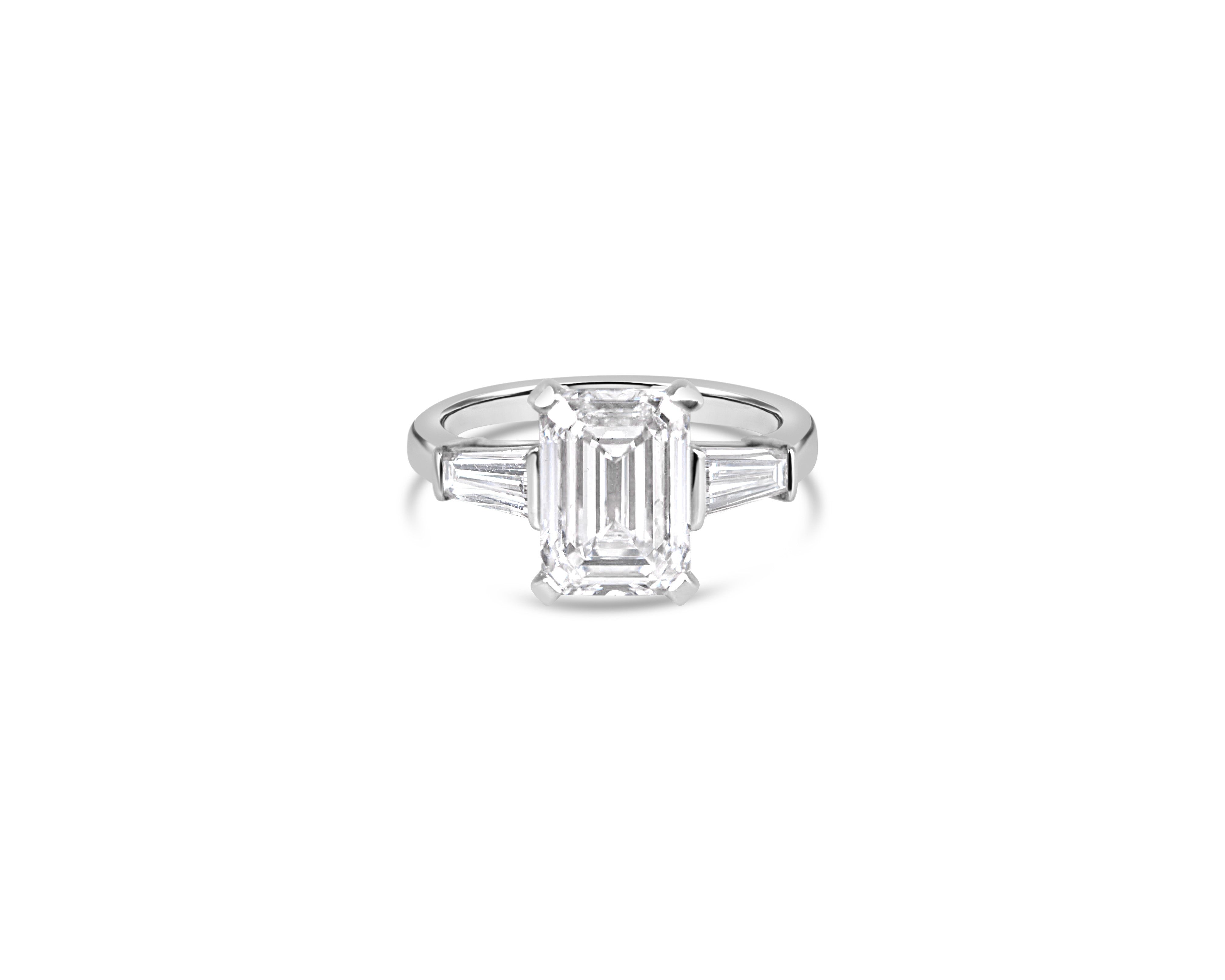 "Amal" Emerald-Cut and Tapered Baguettes Three-Stone Ring