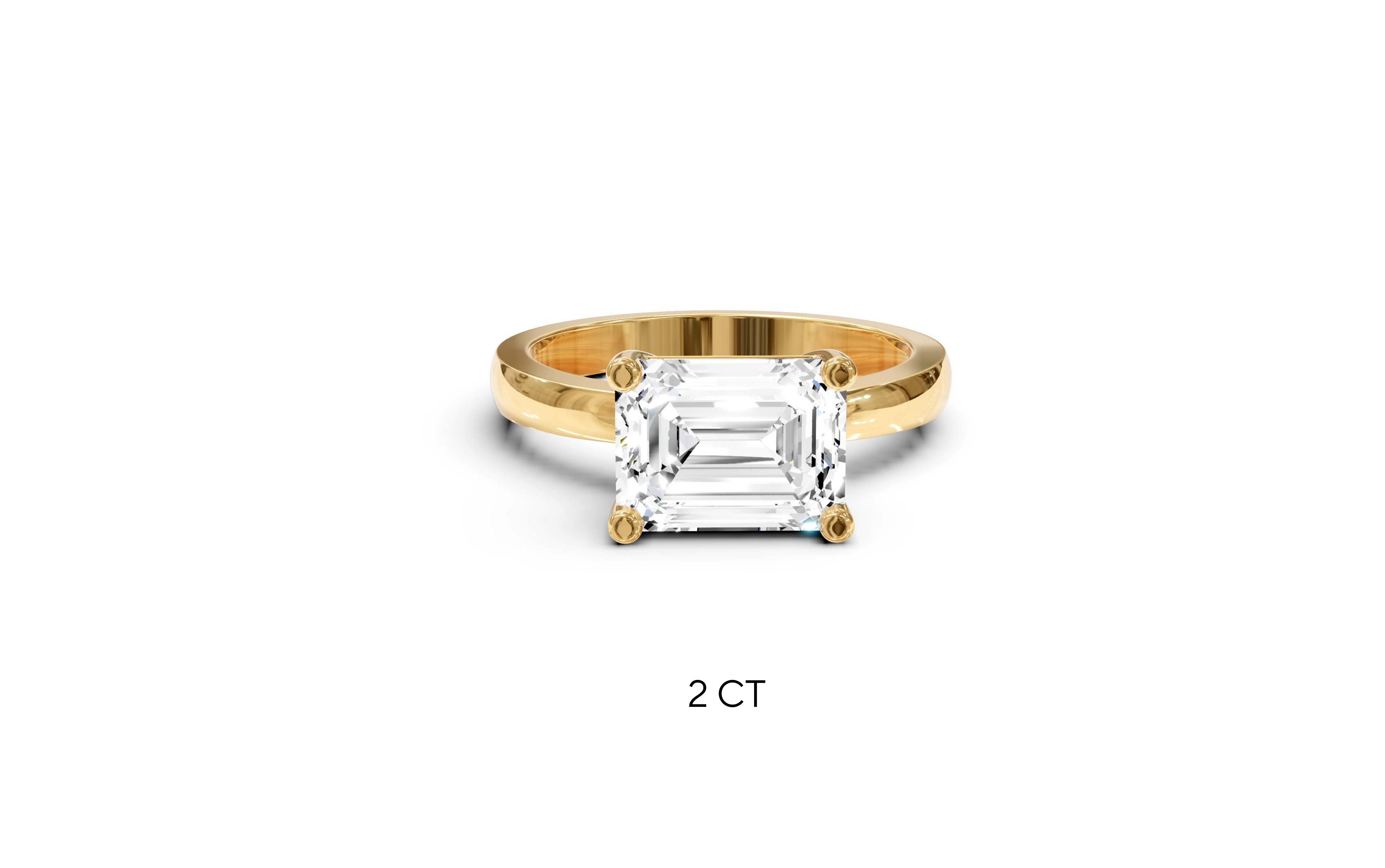 "The Sofia" East-West Version, Emerald Cut Solitaire Ring in Yellow Gold