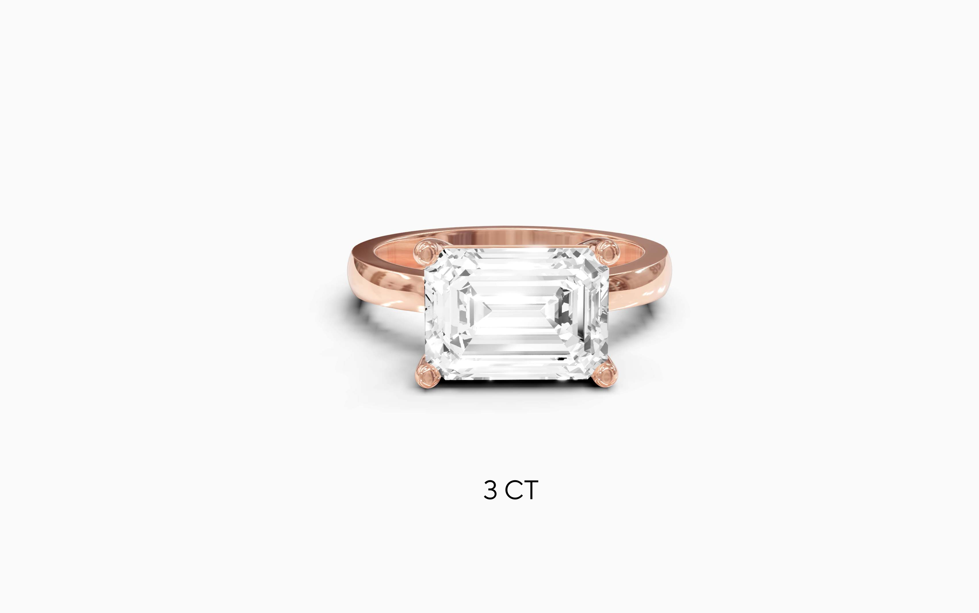 "The Sofia" East-West Version, Emerald Cut Solitaire Ring in Rose Gold