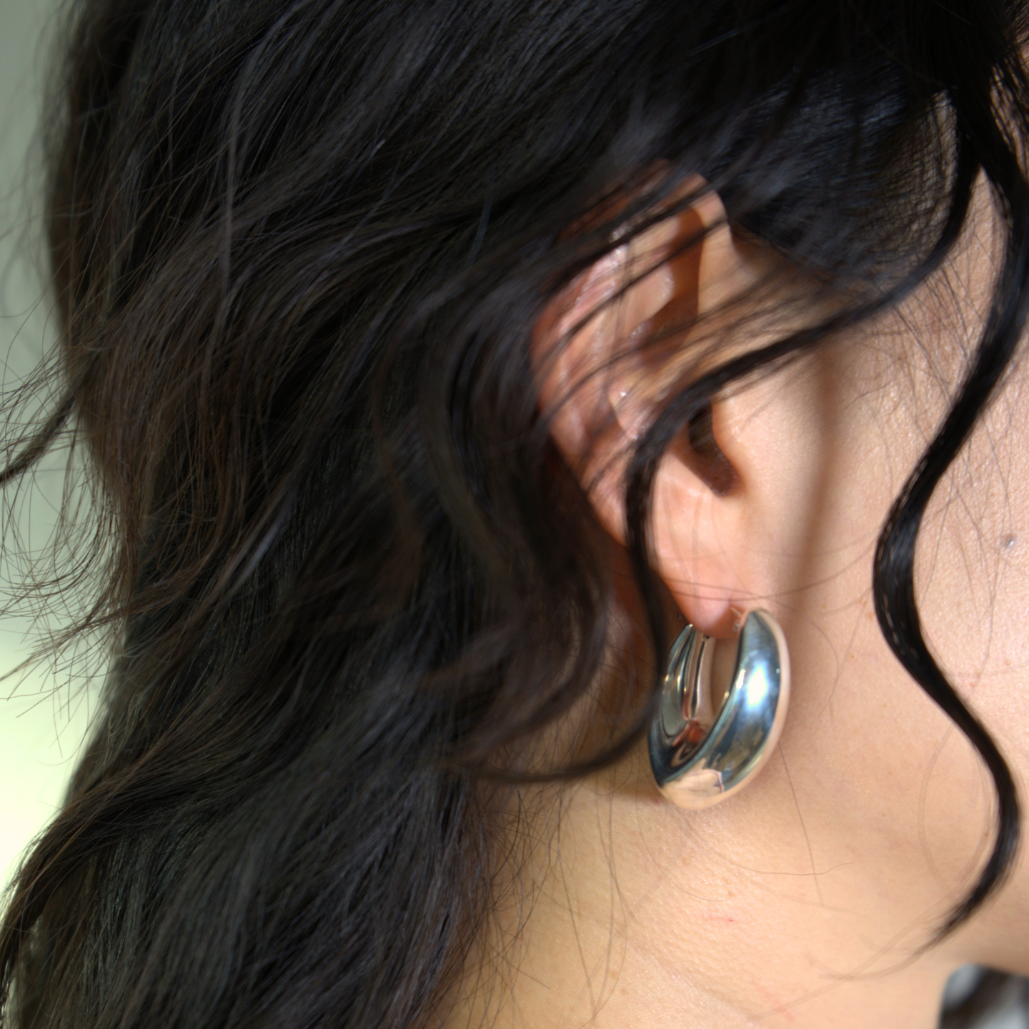 Chunky V Silver Hoops