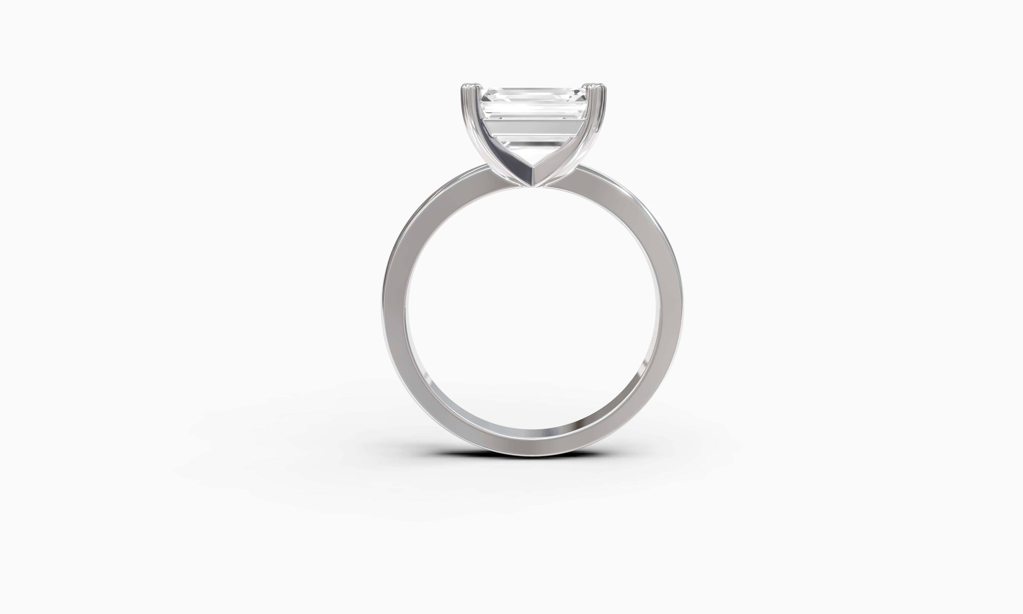 "The Sofia" East-West Version, Emerald Cut Solitaire Ring in White Gold