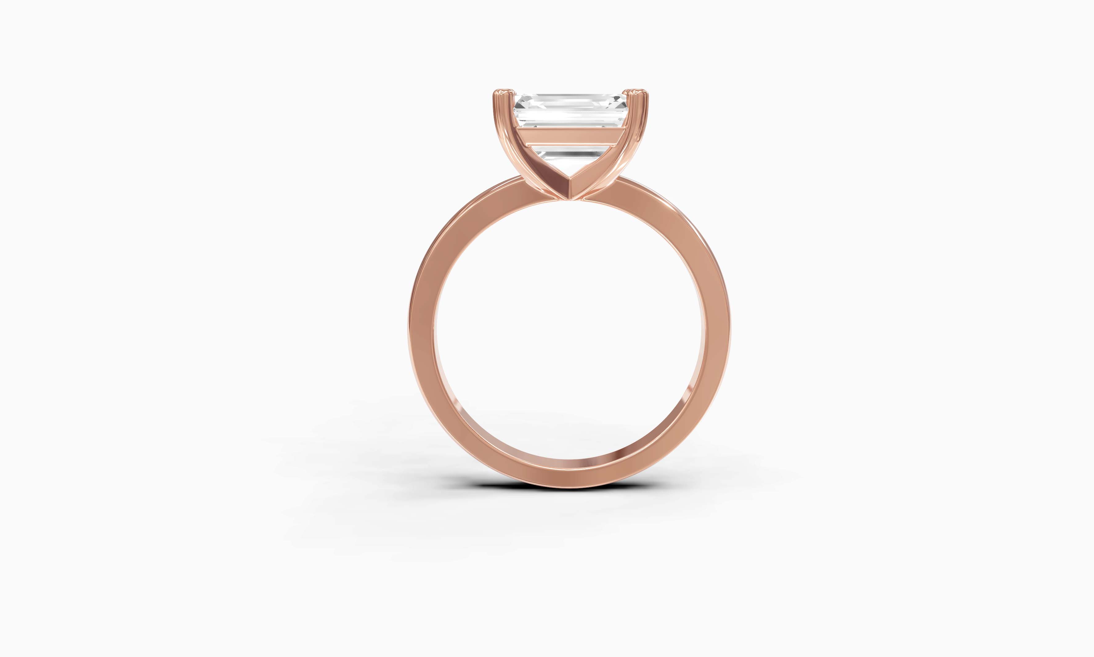"The Sofia" East-West Version, Emerald Cut Solitaire Ring in Rose Gold