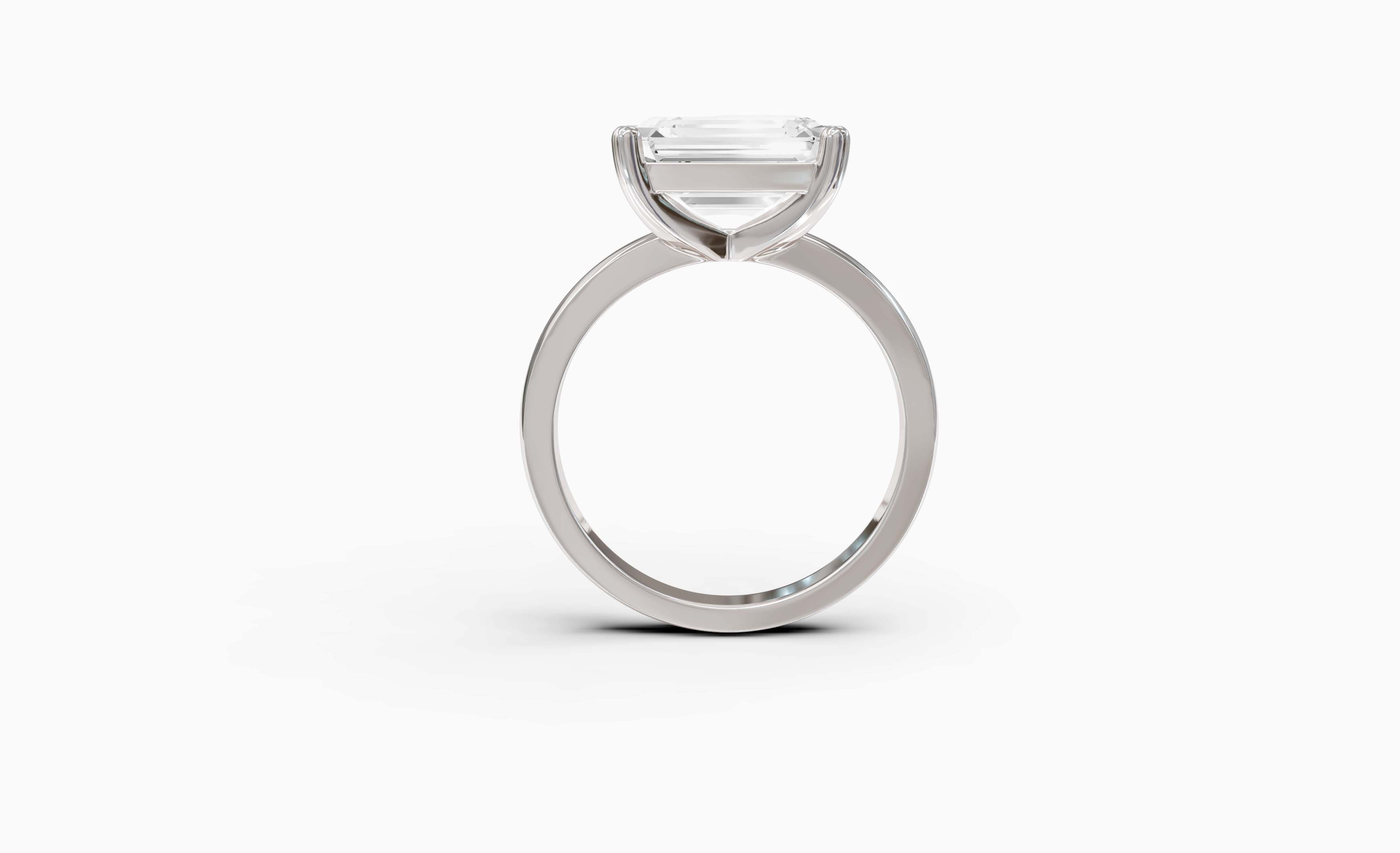 "The Sofia" East-West Version, Emerald Cut Solitaire Ring in White Gold