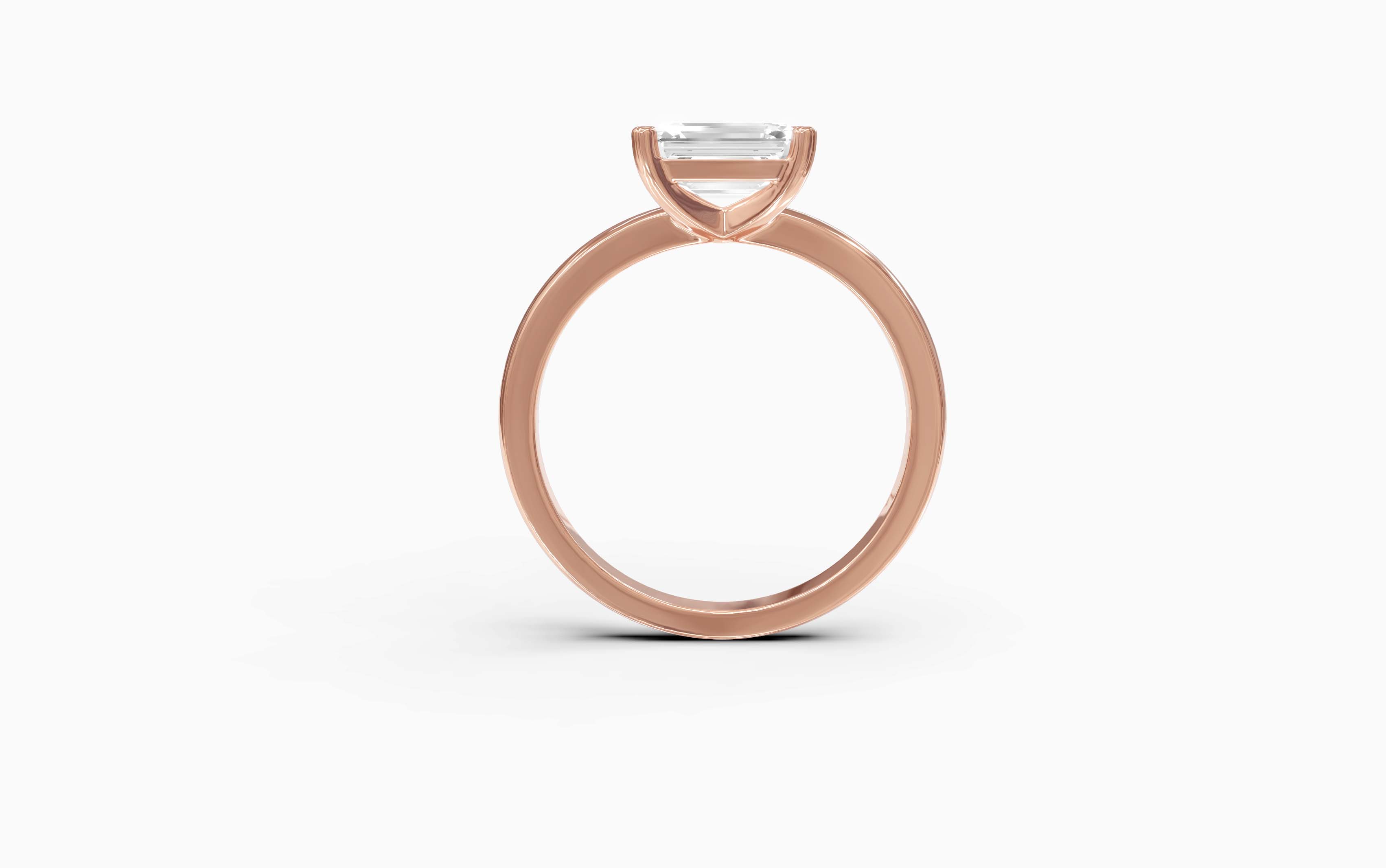 "The Sofia" East-West Version, Emerald Cut Solitaire Ring in Rose Gold
