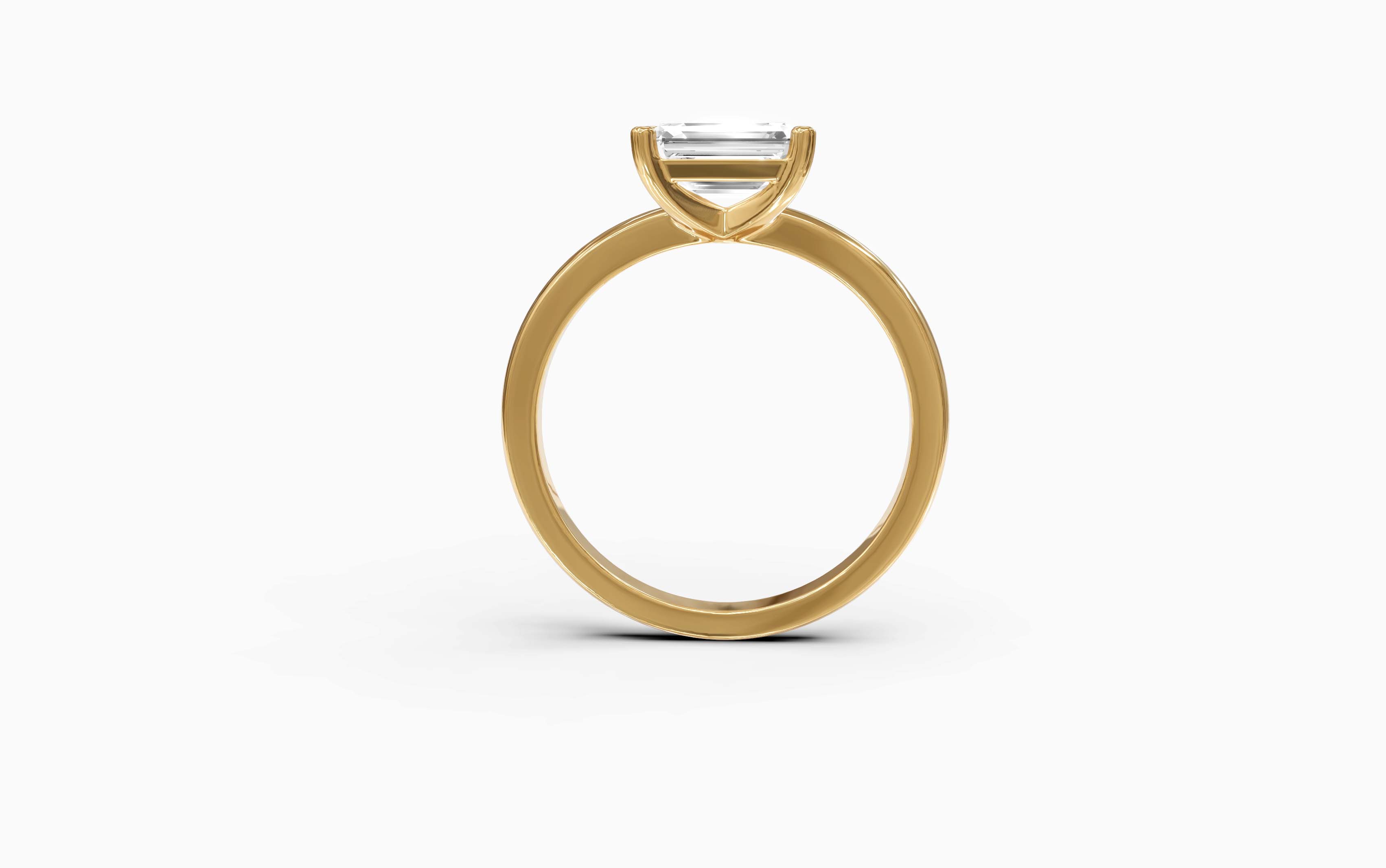 "The Sofia" East-West Version, Emerald Cut Solitaire Ring in Yellow Gold