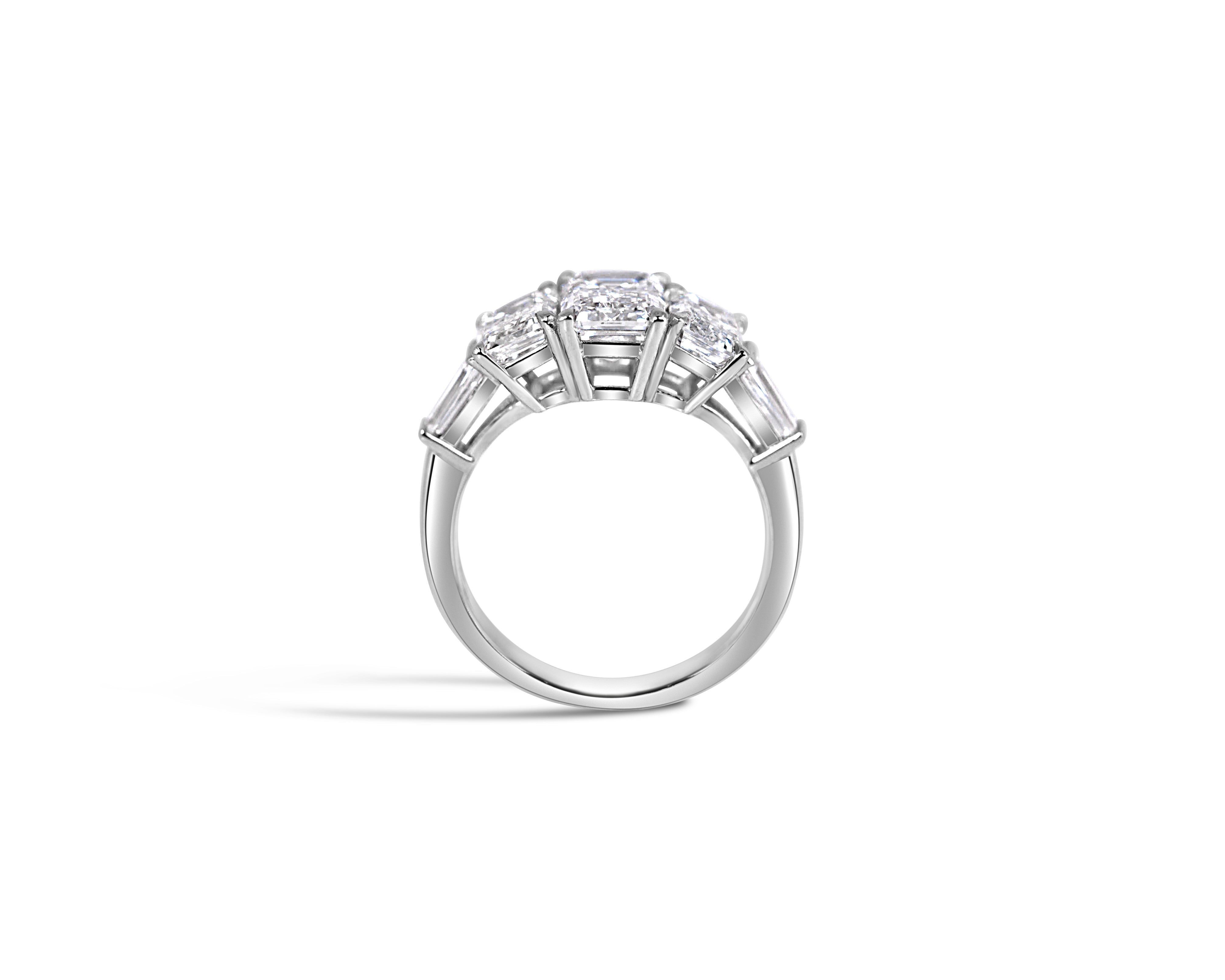 "Hall of Mirrors, V1" Five-Stone Ring with Emerald Cut Trilogy and Two Tapered Baguettes