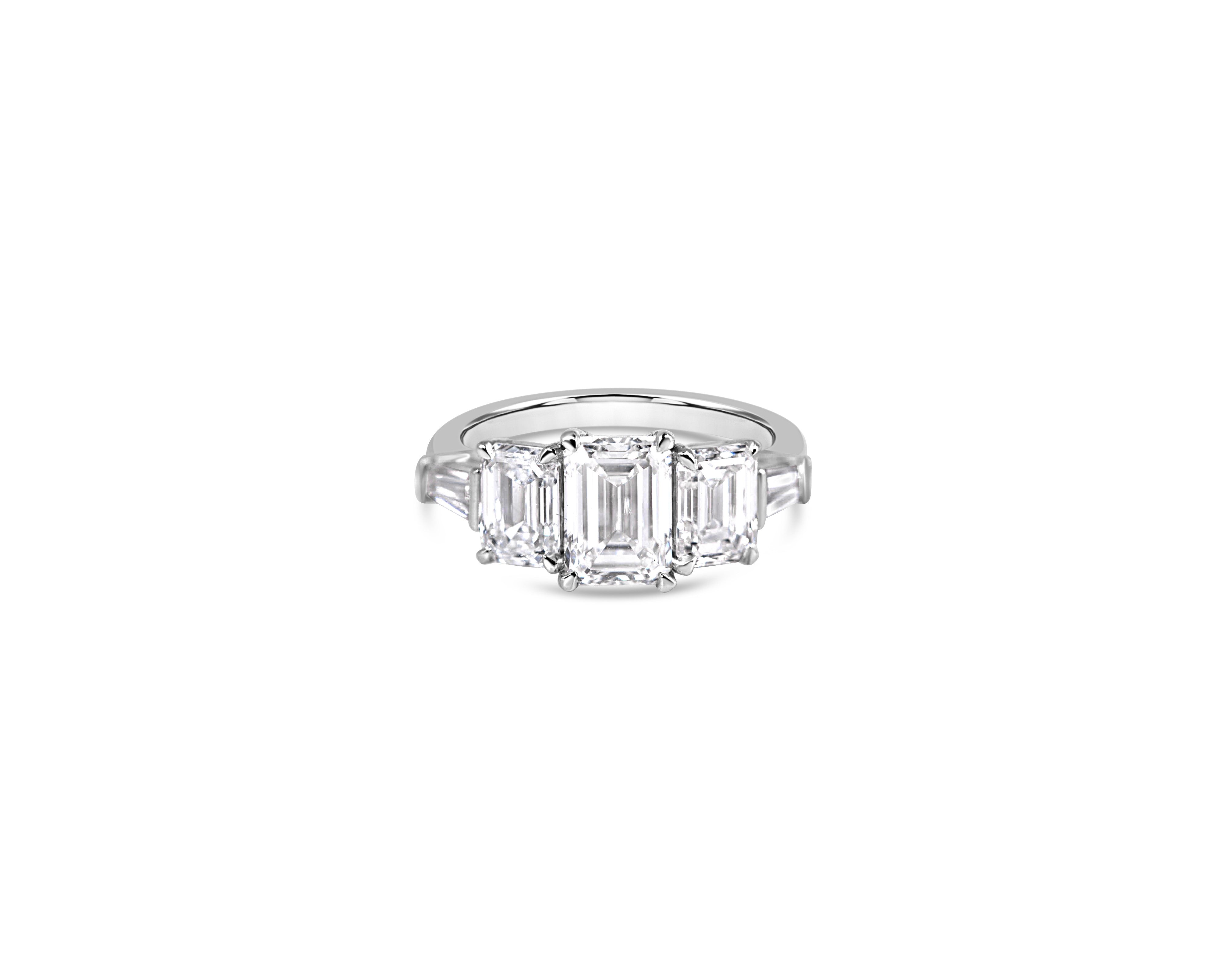 "Hall of Mirrors, V1" Five-Stone Ring with Emerald Cut Trilogy and Two Tapered Baguettes