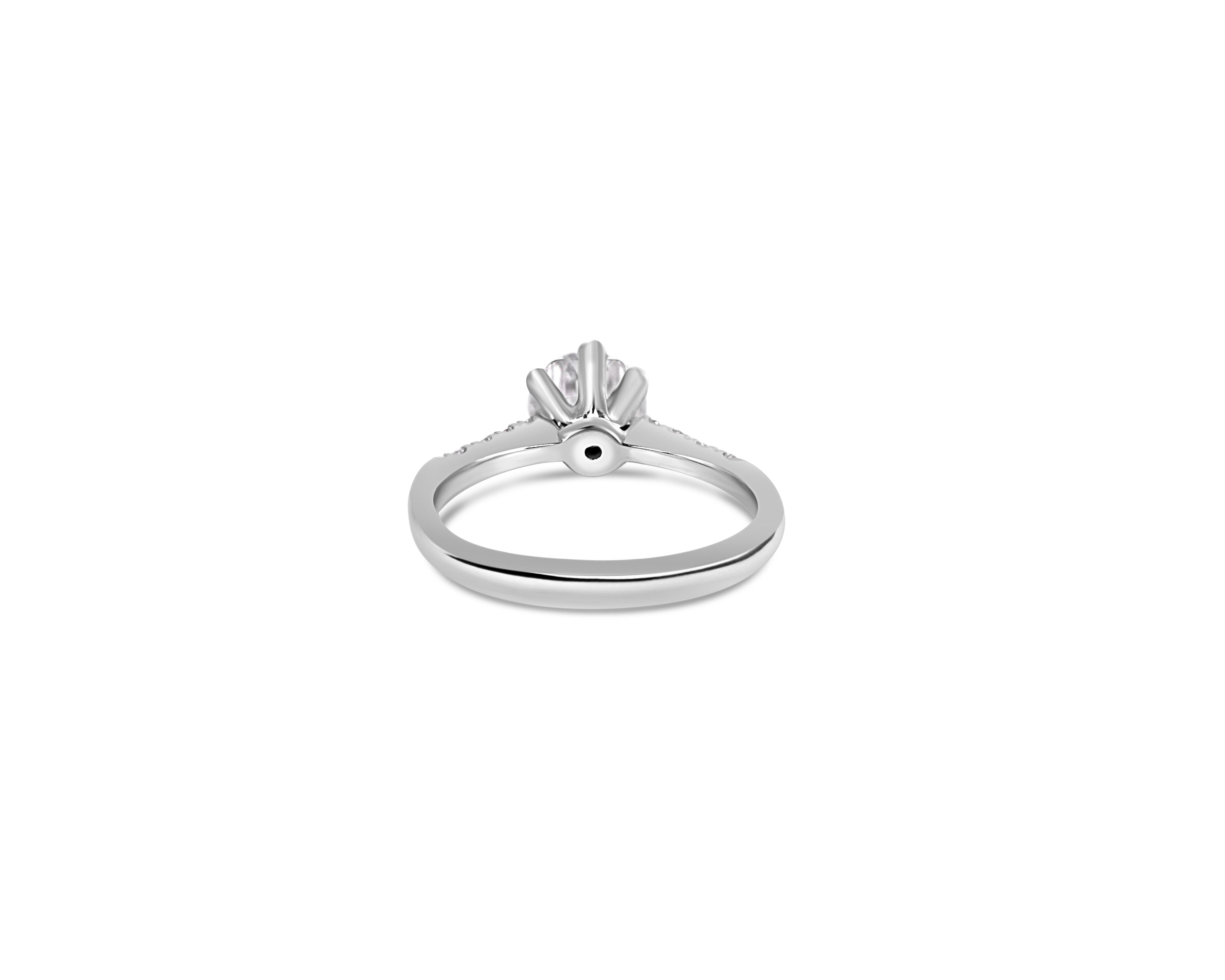 "Fit for a Queen, S" Round Solitaire Ring on Crown Basket with Pavé Band