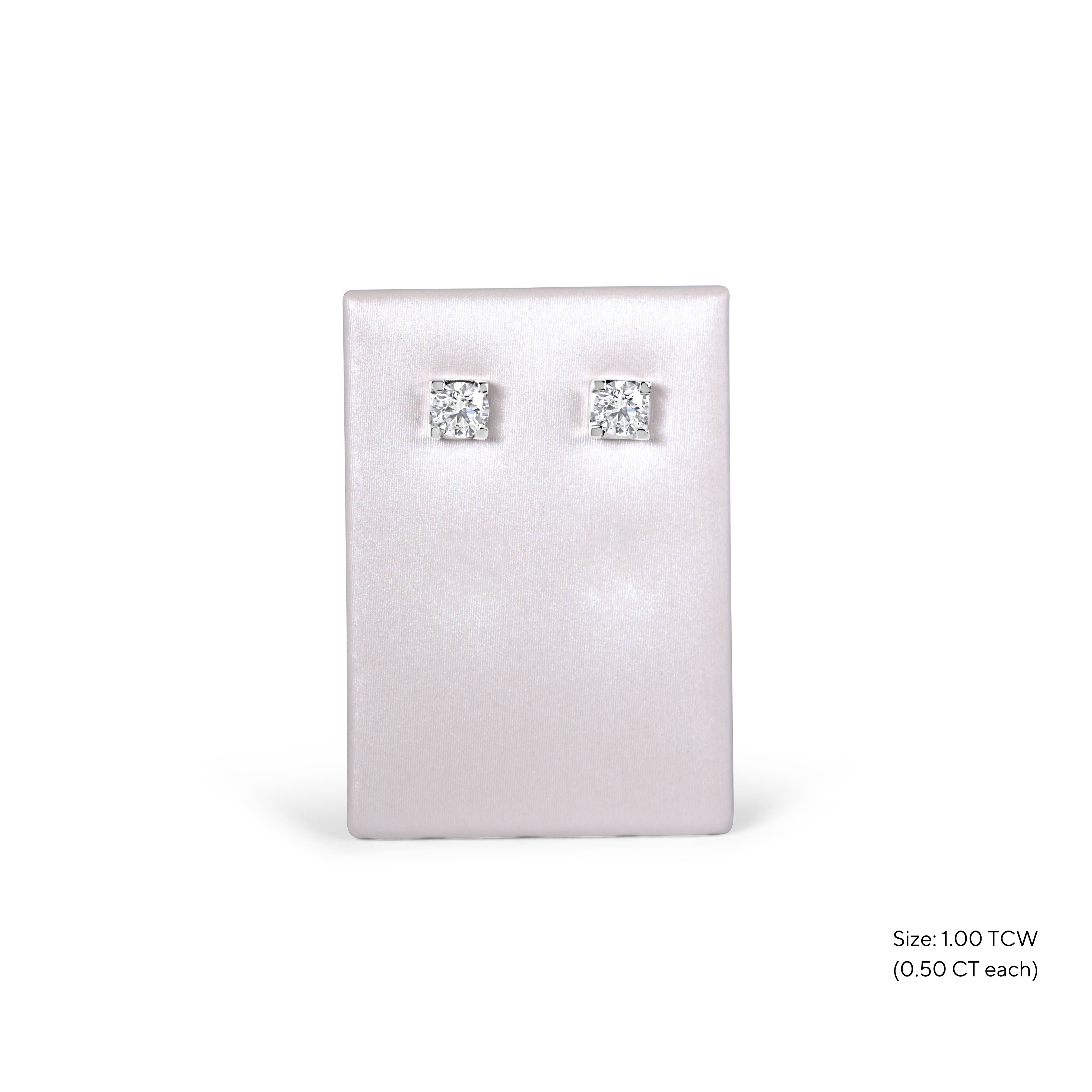 Stud Diamond Earrings, 4-Prong Box Setting, White Gold