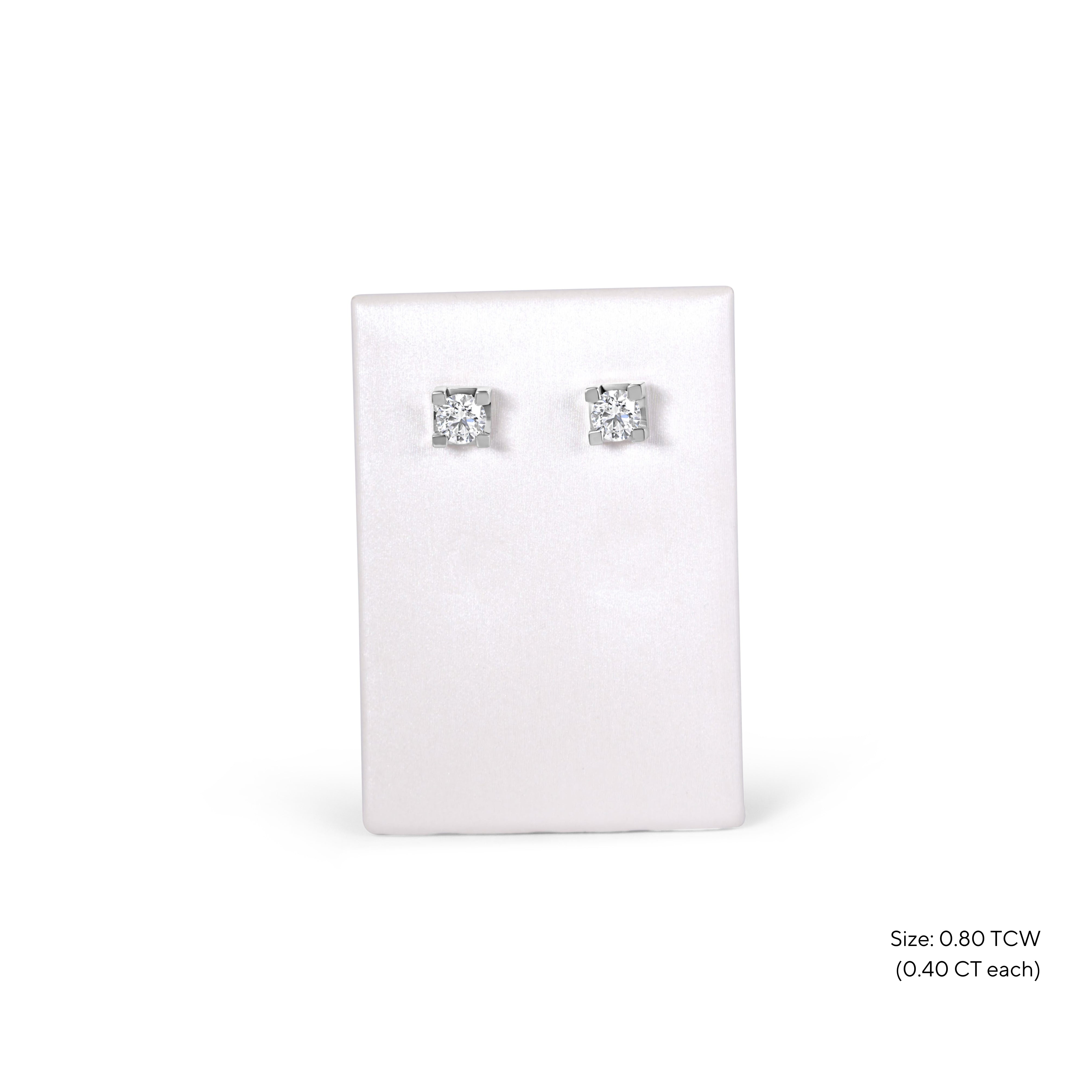 Stud Diamond Earrings, 4-Prong Box Setting, White Gold