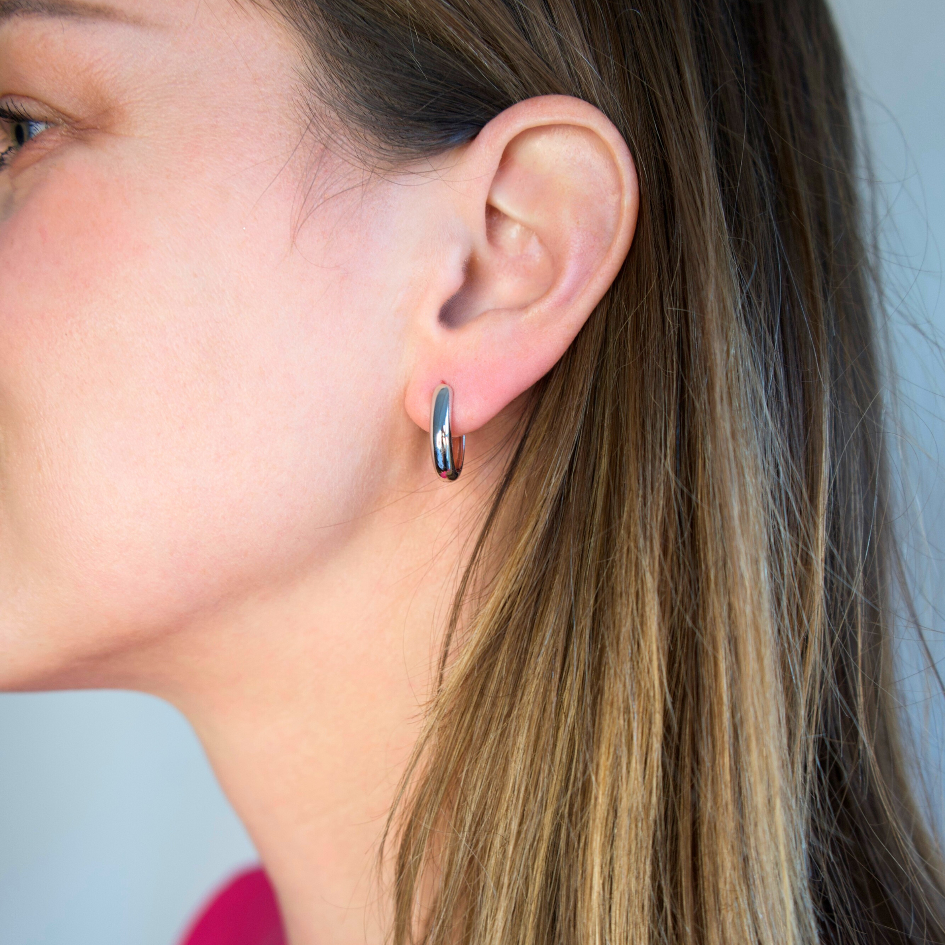 Skinny Oval Silver Hoops