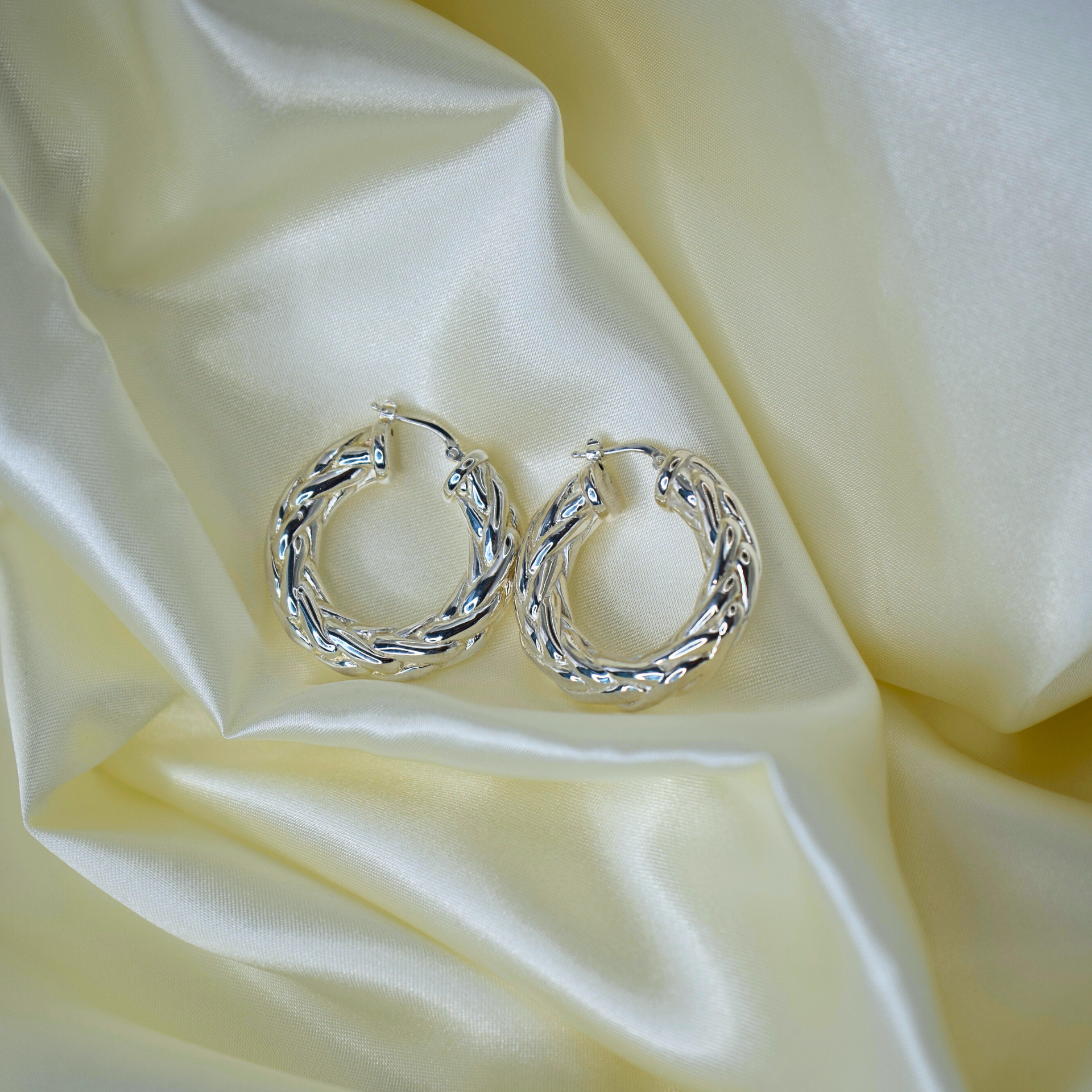 'Wreath' Braided Silver Hoops