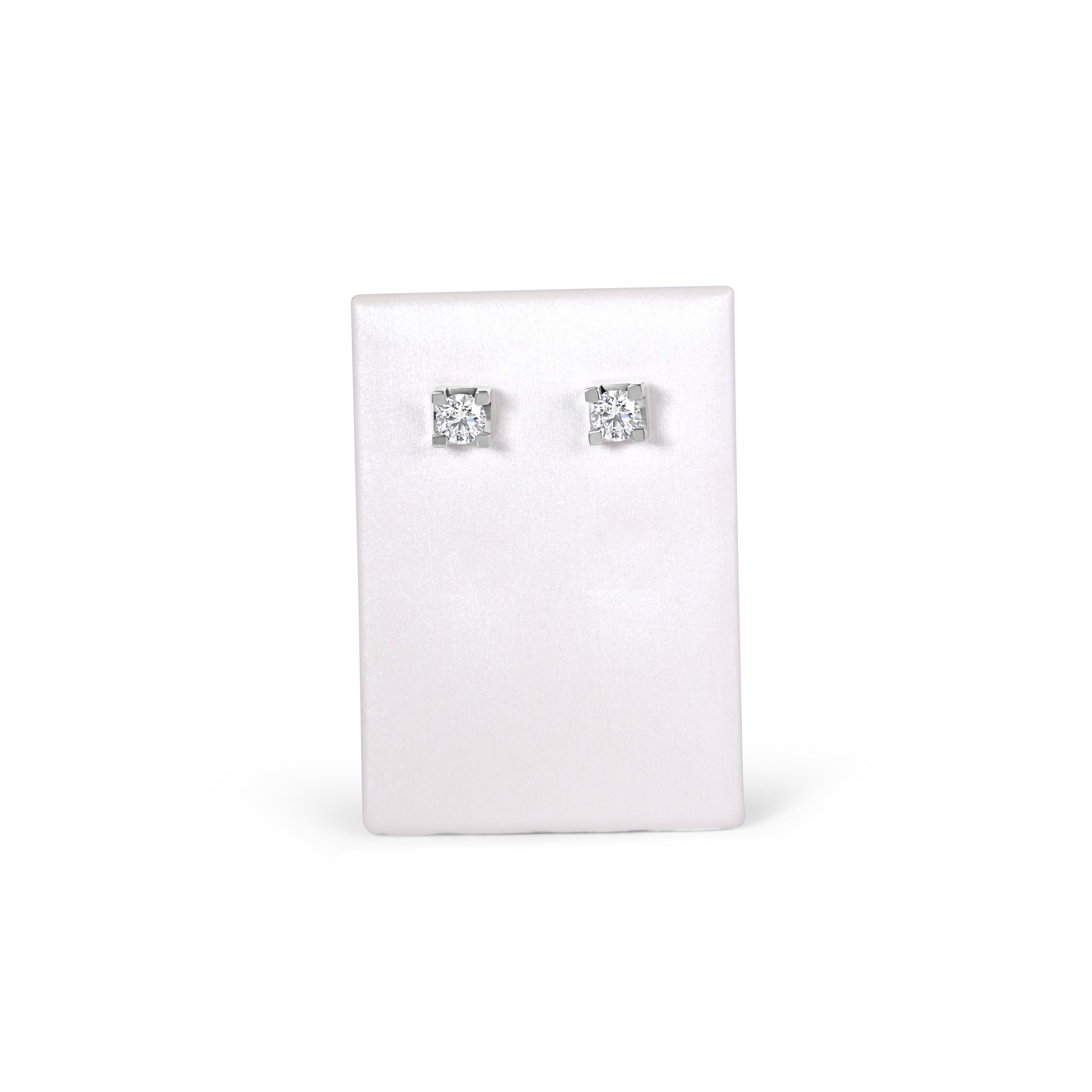 Stud Diamond Earrings, 4-Prong Box Setting, White Gold