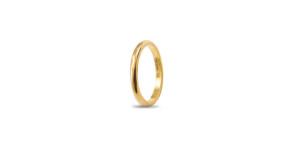 "Francesina" Thin Plain Classic Curved Wedding Band in Yellow Gold, 2.2 mm