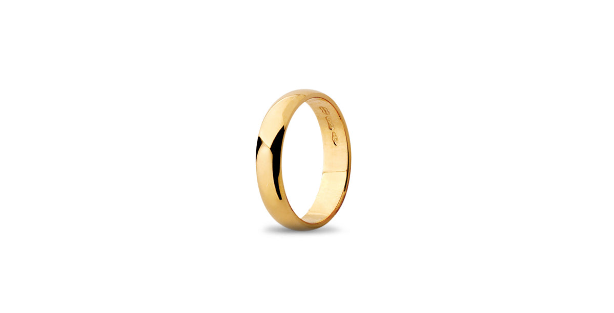 "Larga" Wide Plain Classic Curved Wedding Band in Yellow Gold, 4.3 mm