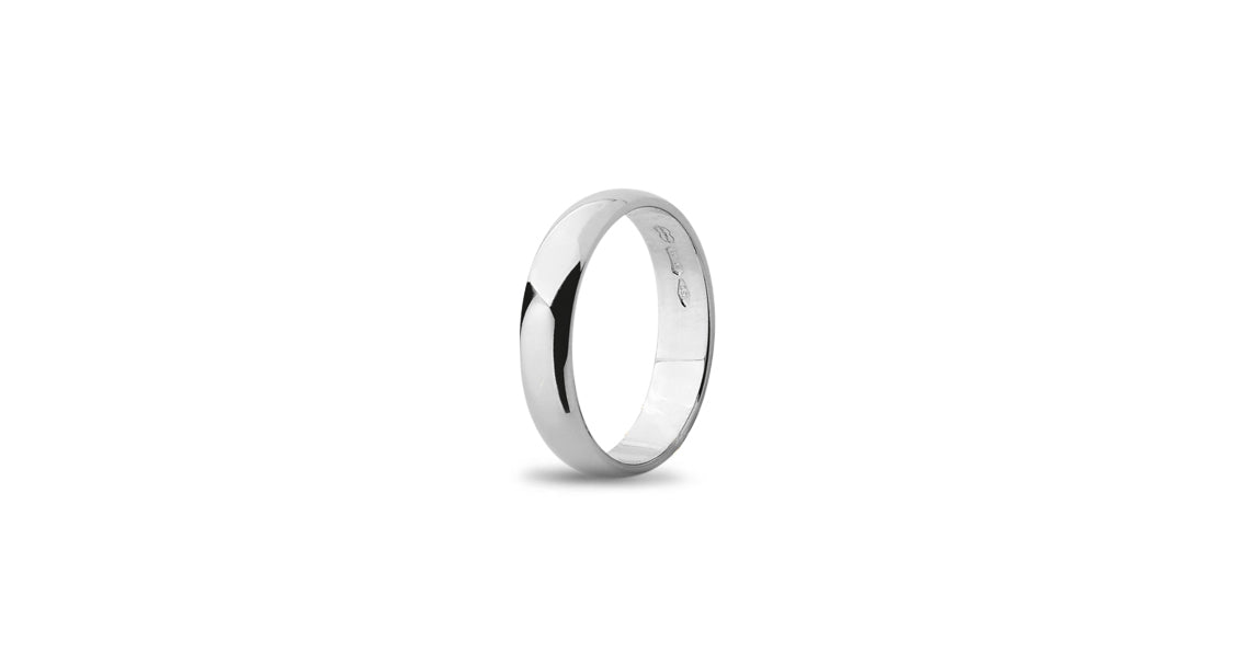 "Larga" Wide Plain Classic Curved Wedding Band in White Gold, 4.3 mm