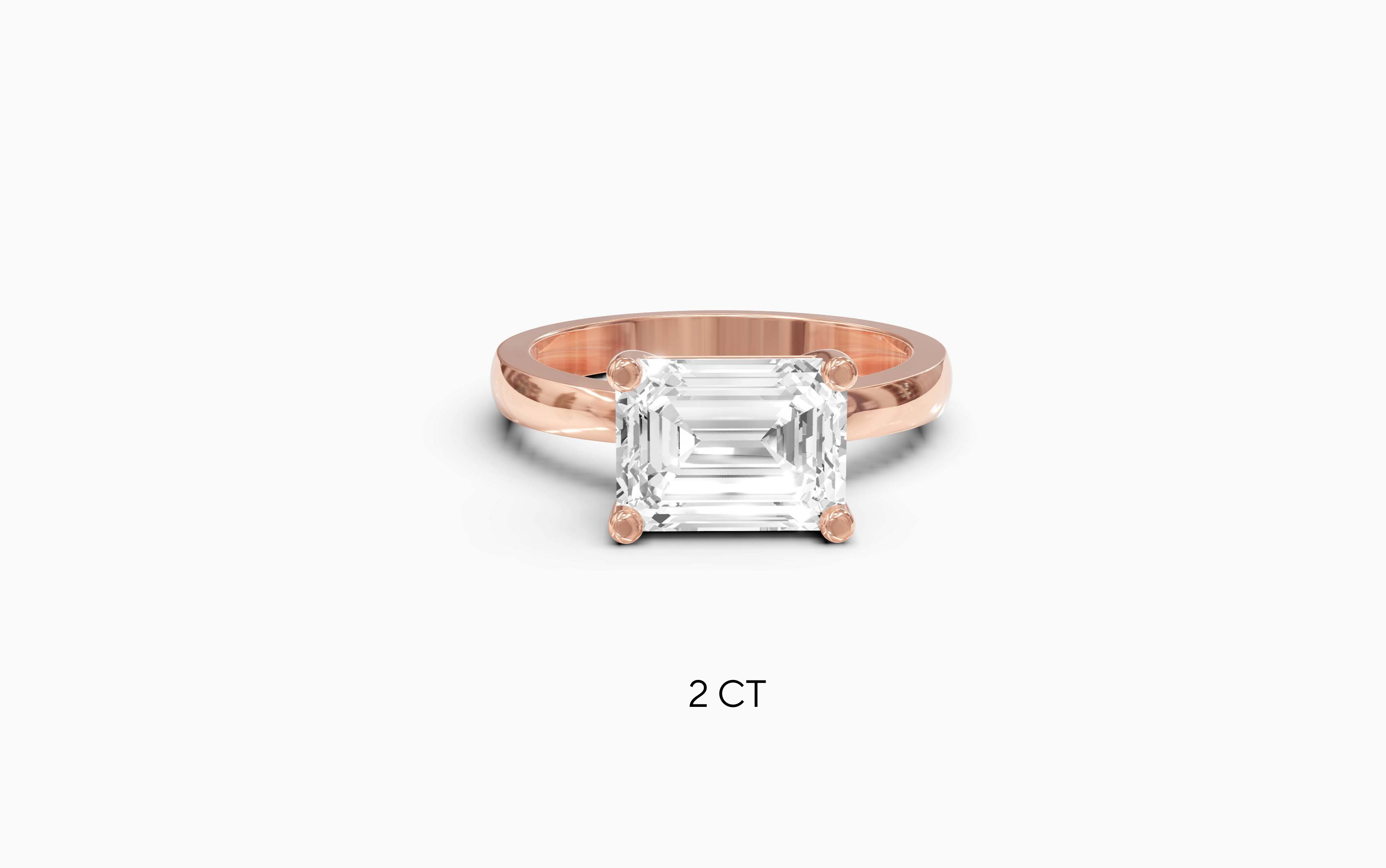 "The Sofia" East-West Version,  Emerald Cut Solitaire Ring in Rose Gold