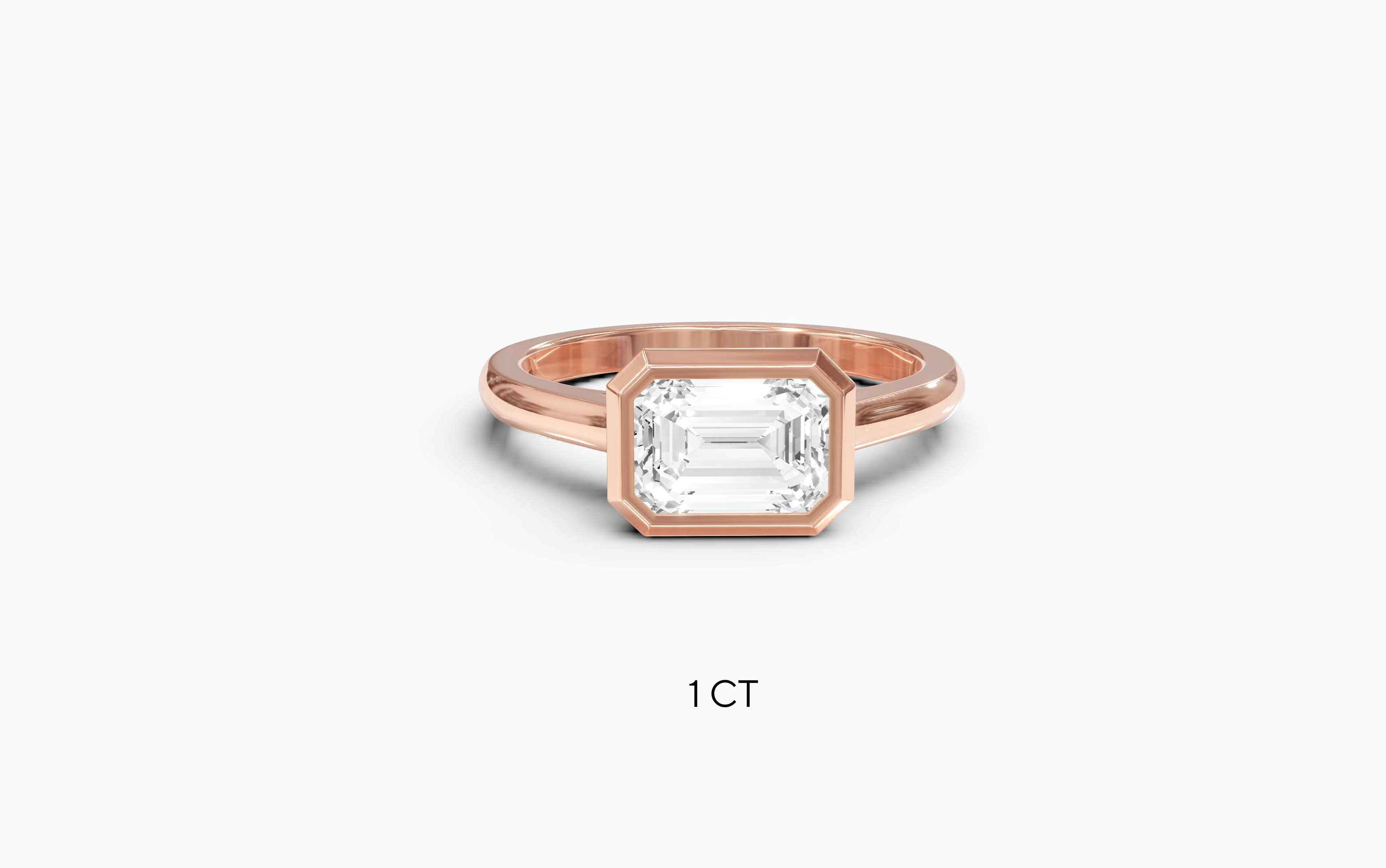 "It Girl" East-West Bezel Emerald Cut Solitaire Ring in Rose Gold