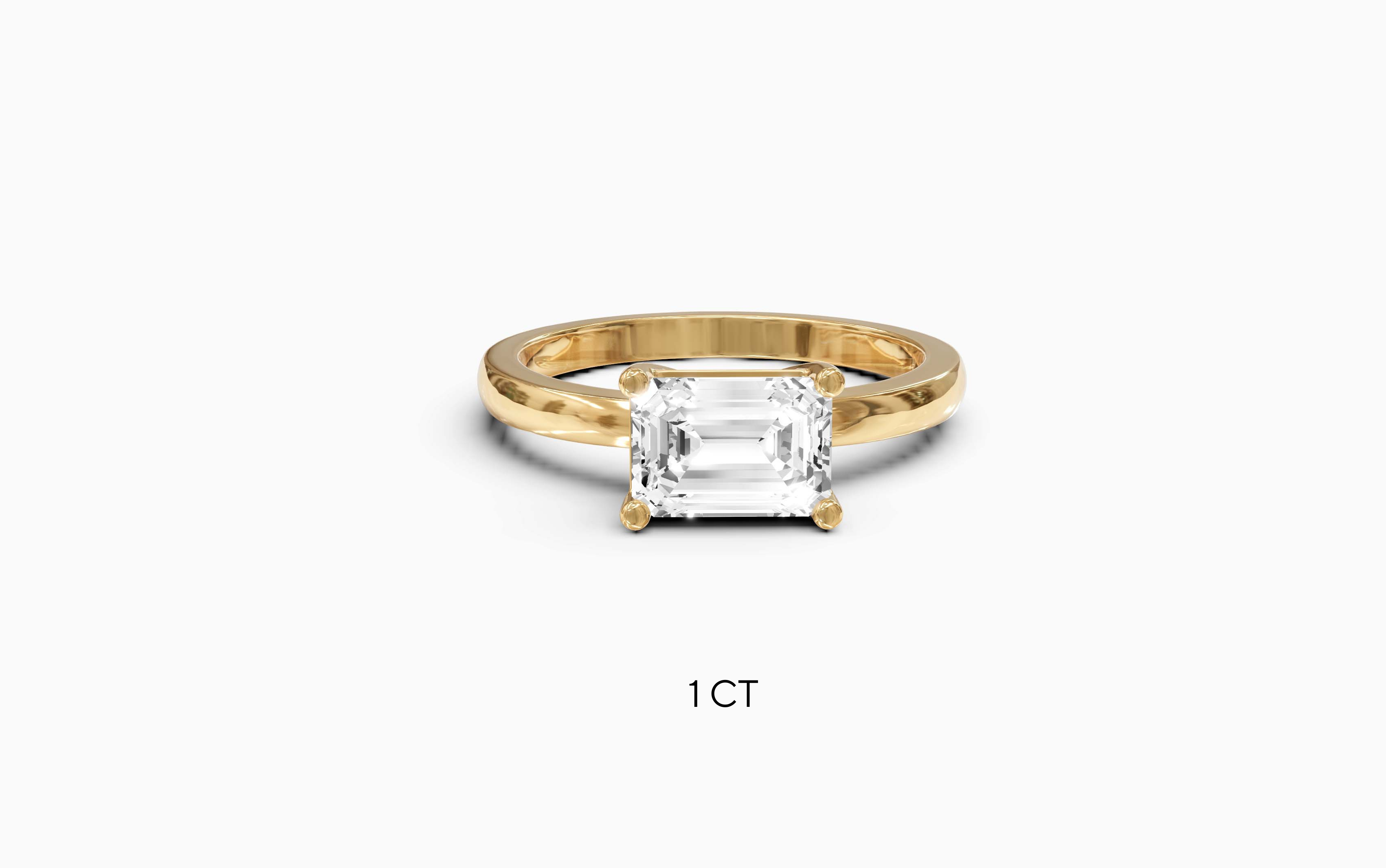 "The Sofia" East-West Version, Emerald Cut Solitaire Ring in Yellow Gold