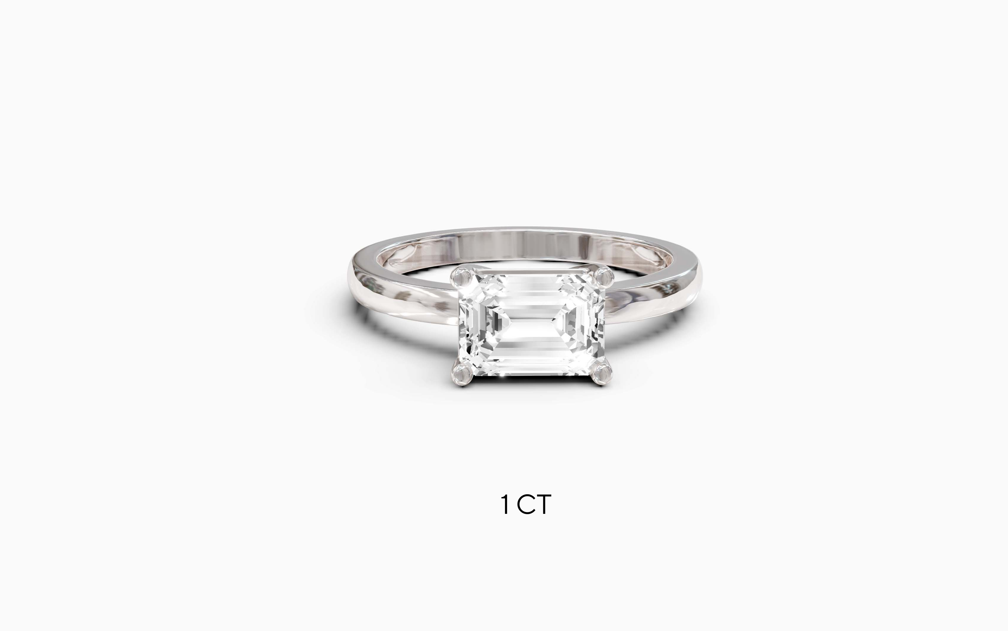 "The Sofia" East-West Version,  Emerald Cut Solitaire Ring in White Gold