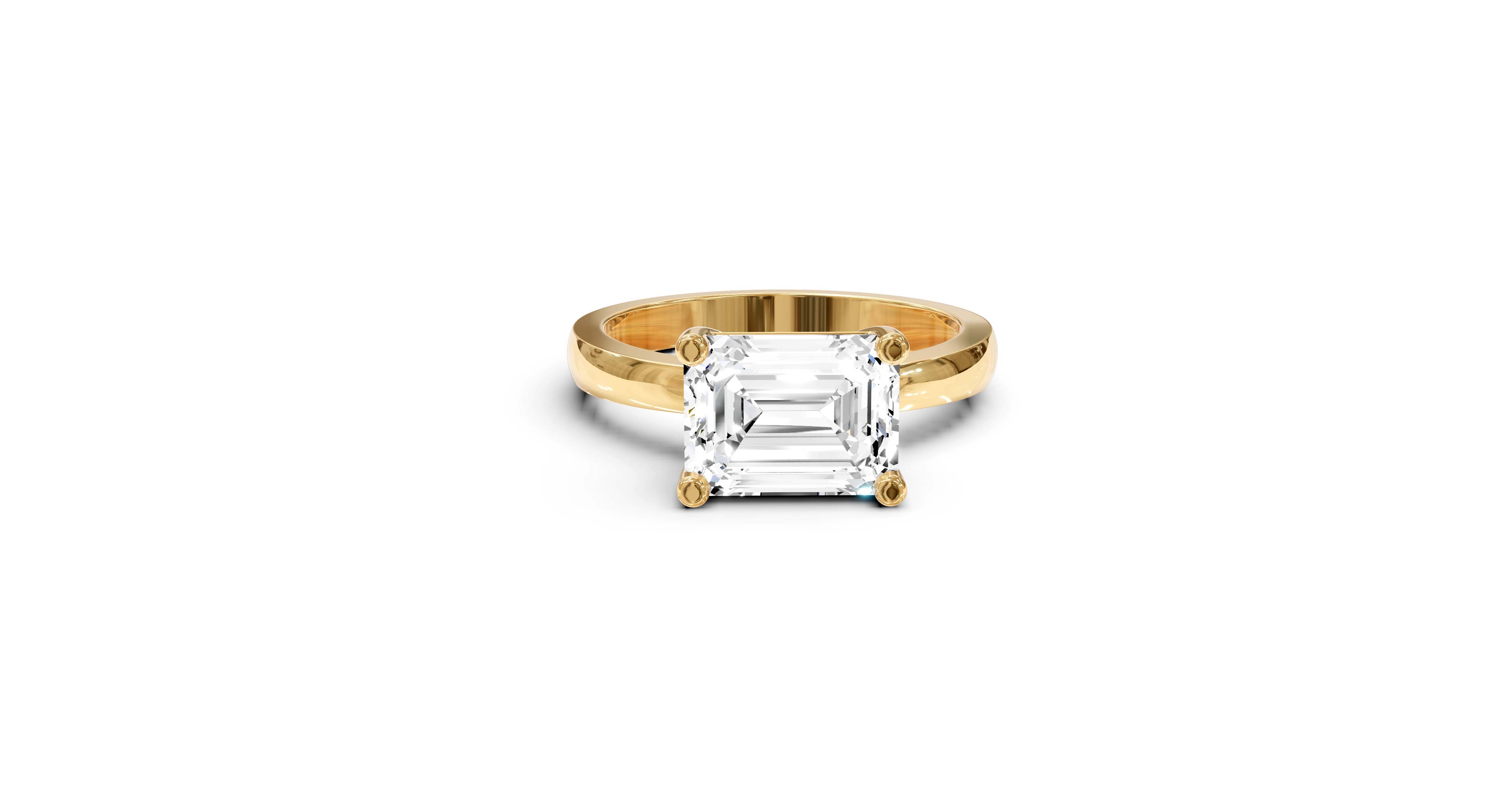 "The Sofia" East-West Version, Emerald Cut Solitaire Ring in Yellow Gold