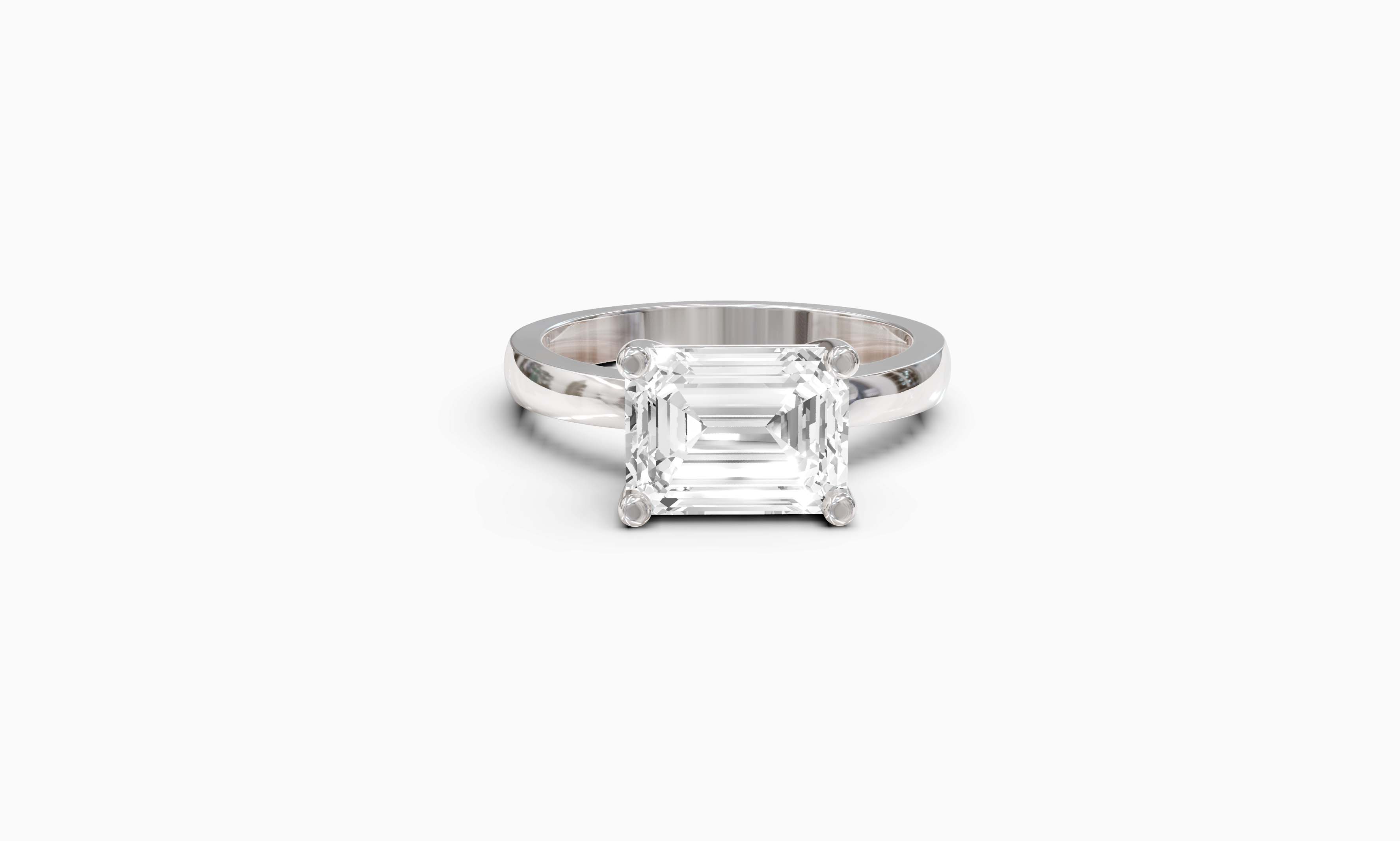 "The Sofia" East-West Version,  Emerald Cut Solitaire Ring in White Gold