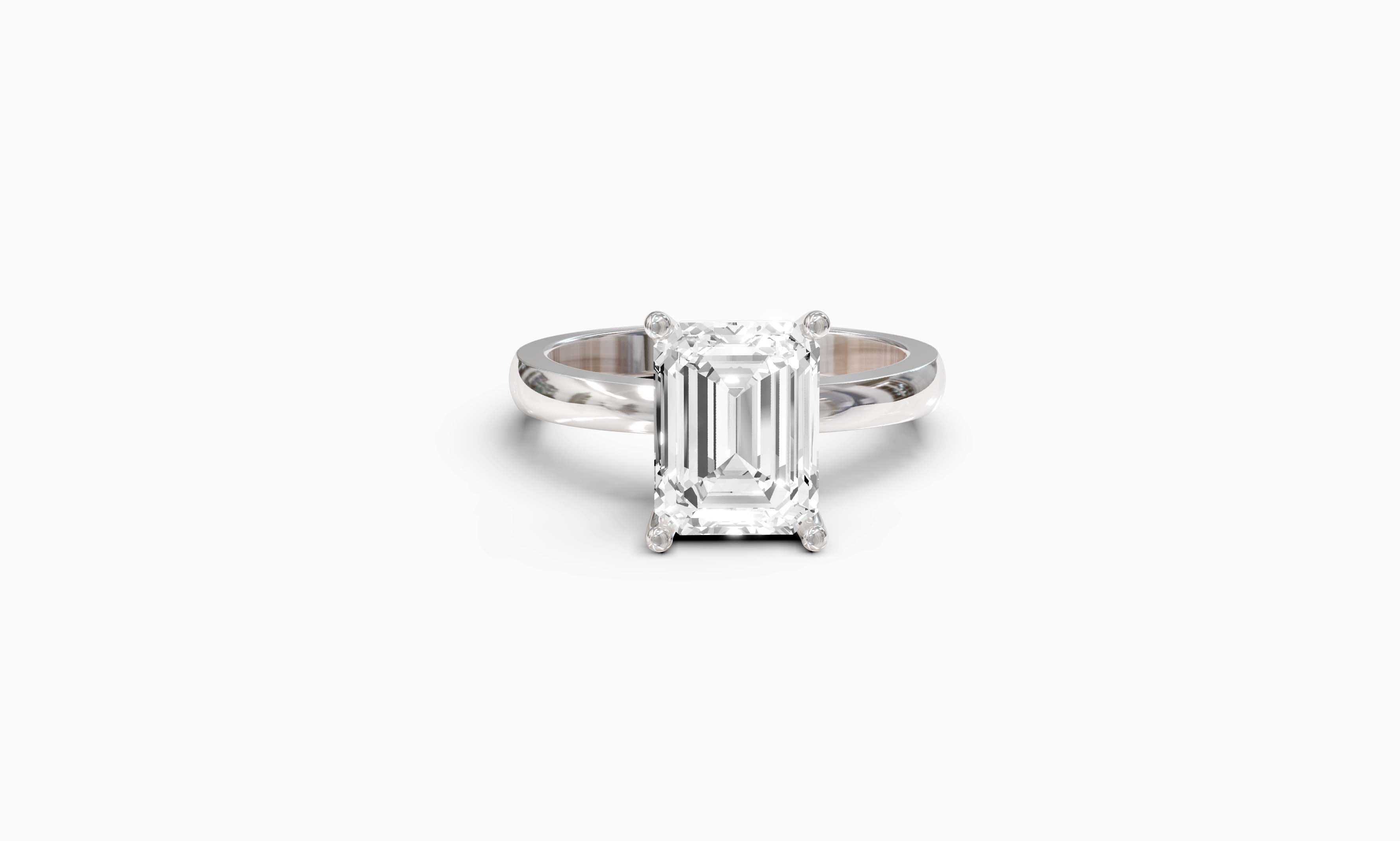 "The Sofia" Classic Version, Emerald Cut Solitaire Ring in White Gold