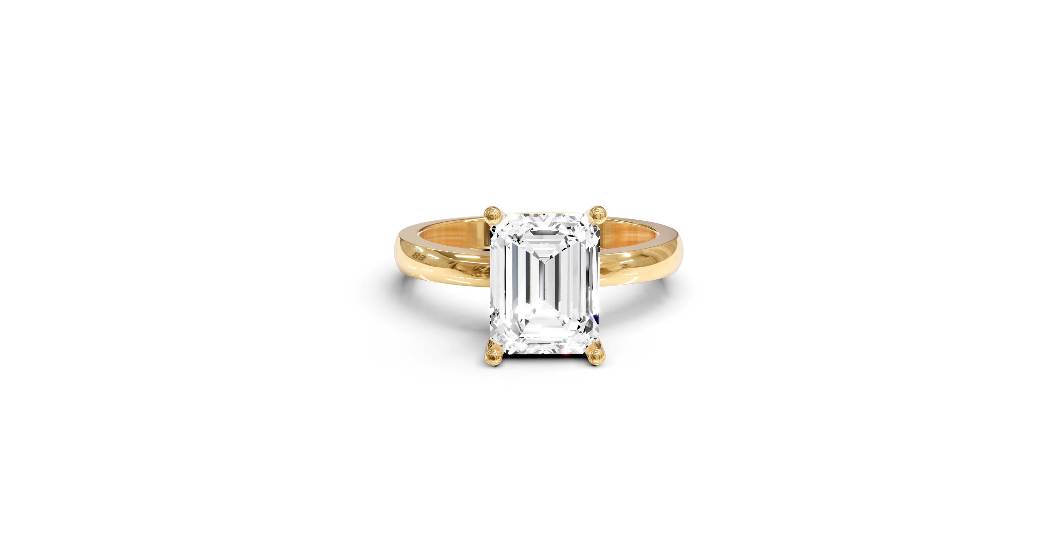 "The Sofia" Classic Version, Emerald Cut Solitaire Ring in Yellow Gold