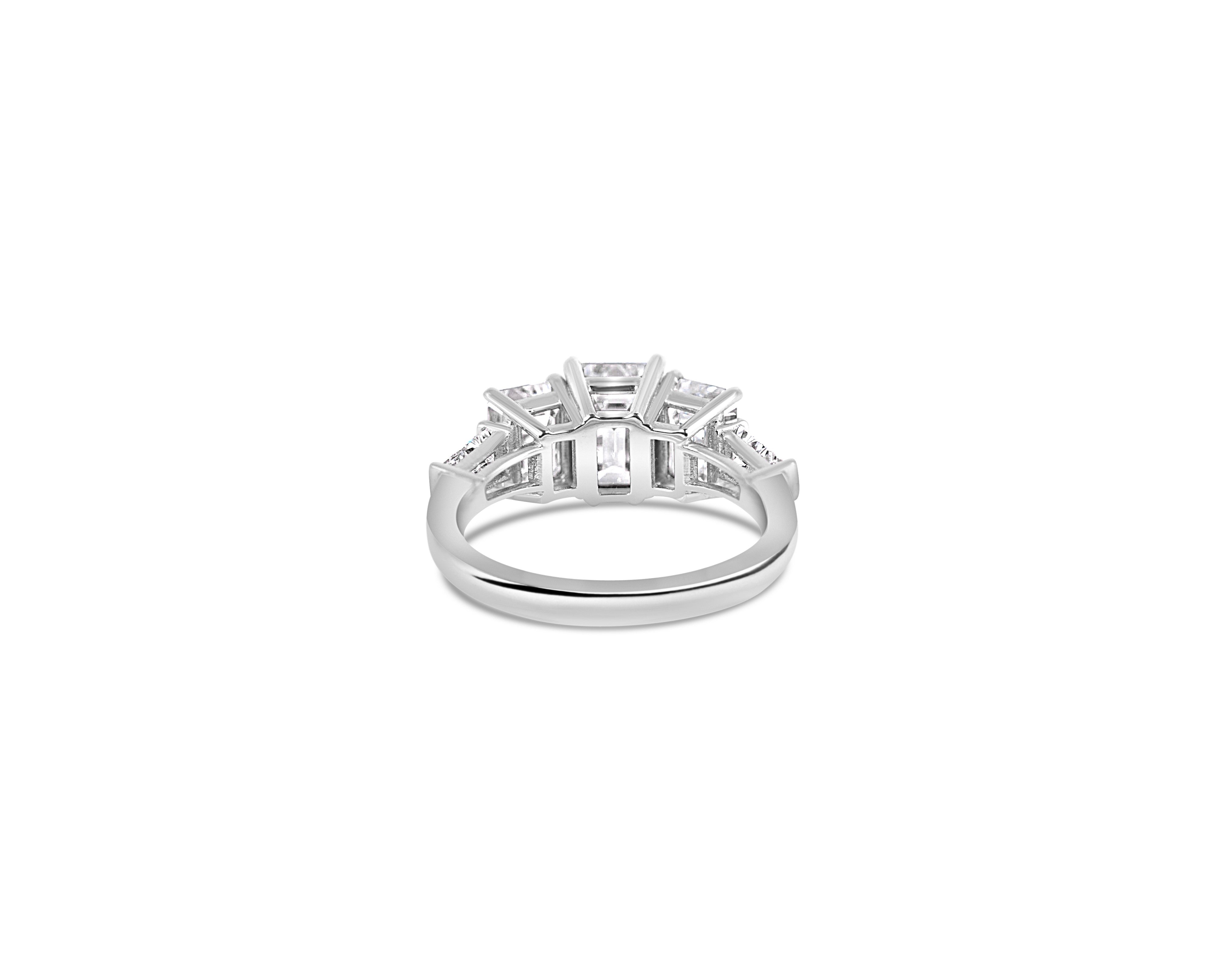 "Hall of Mirrors, V1" Five-Stone Ring with Emerald Cut Trilogy and Two Tapered Baguettes