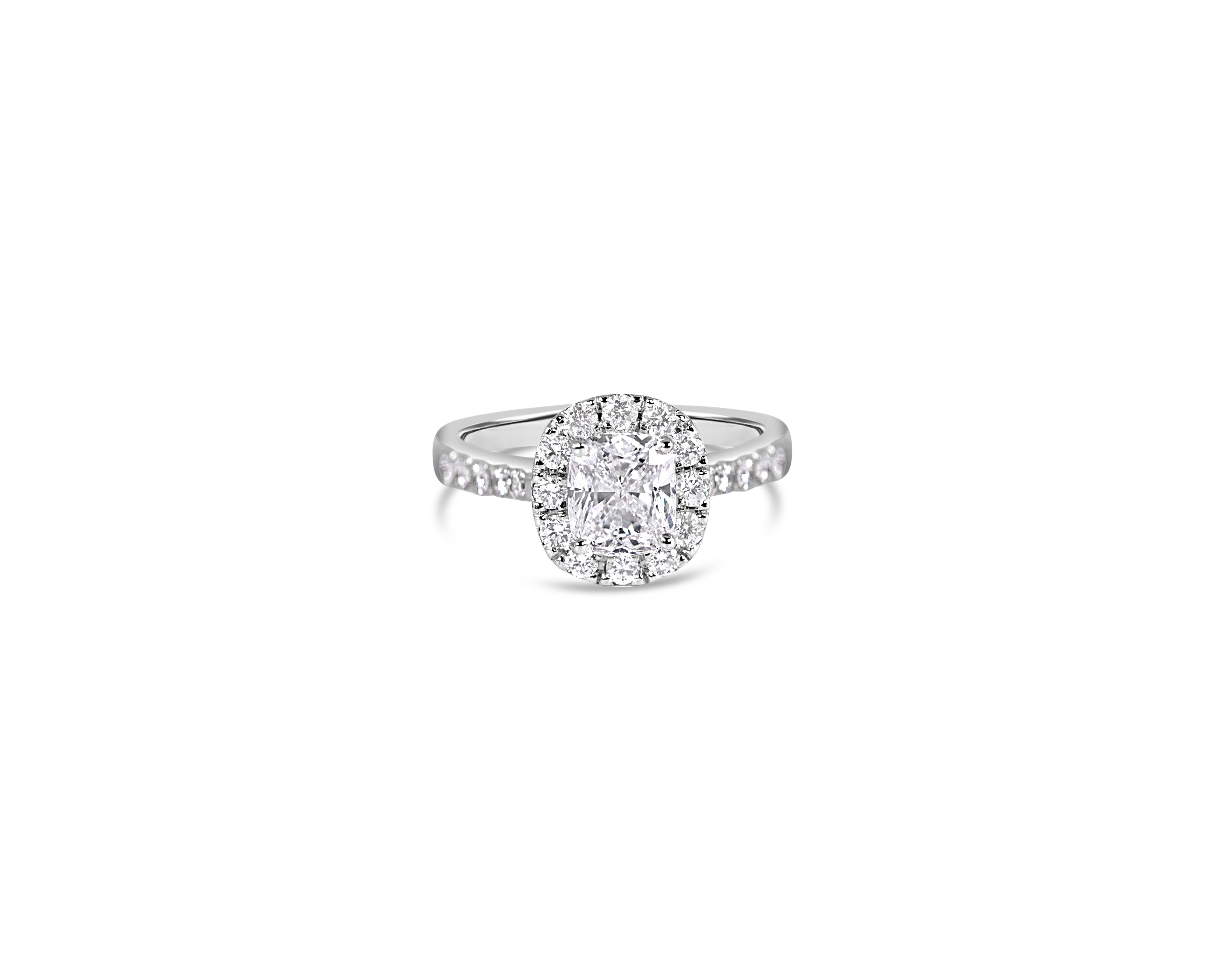 "Pillow, V2" Elongated Cushion Halo Ring with Pavé Band