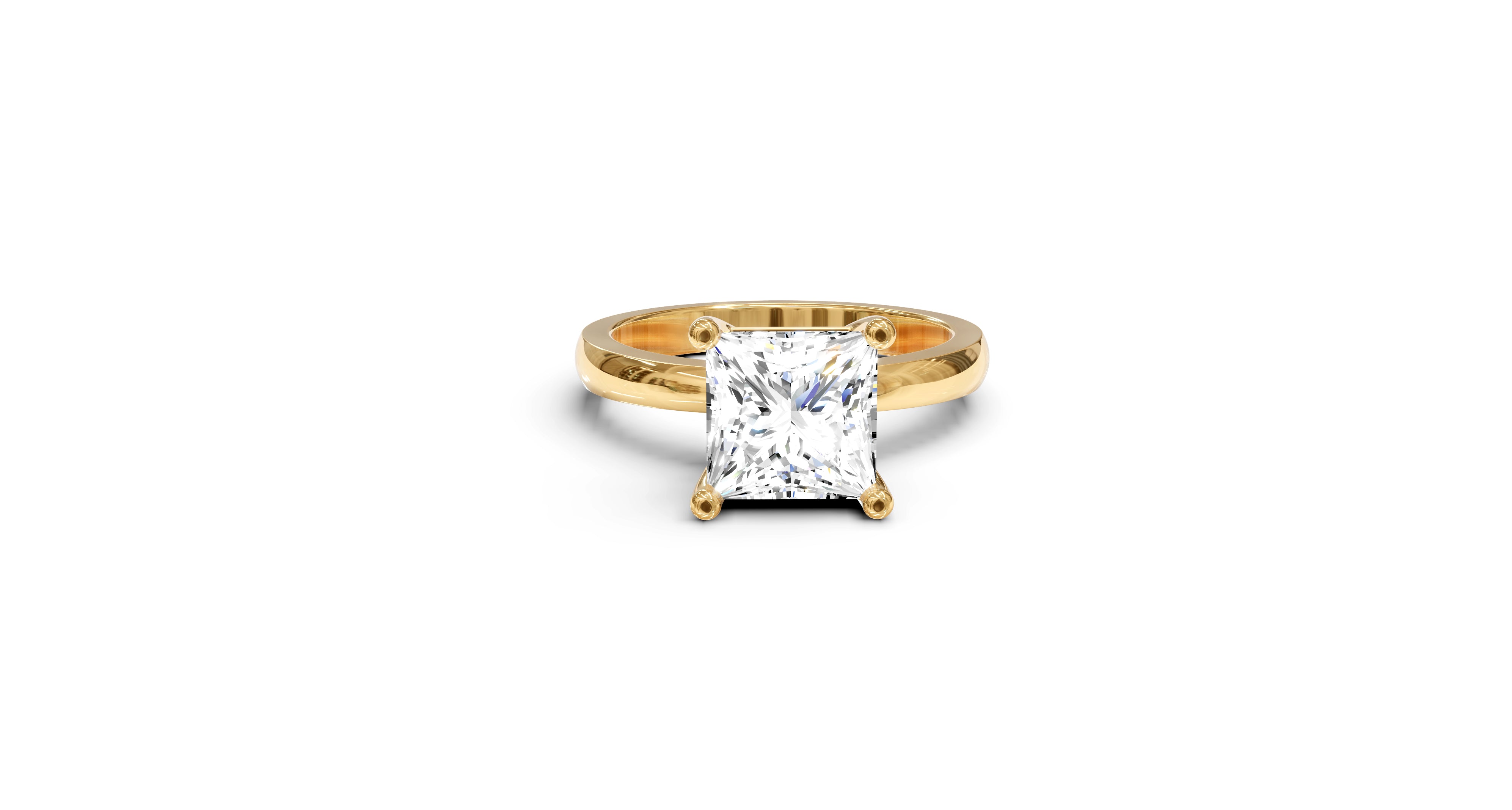 "Principessa" Princess Solitaire Ring in Yellow Gold