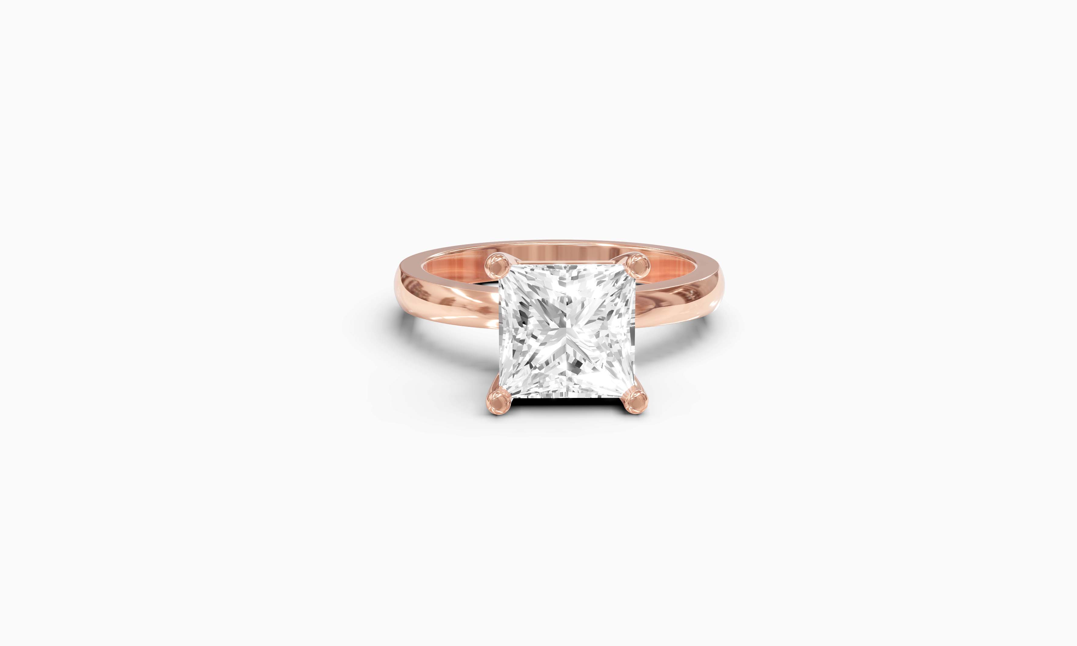 "Principessa" Princess Solitaire Ring in Rose Gold