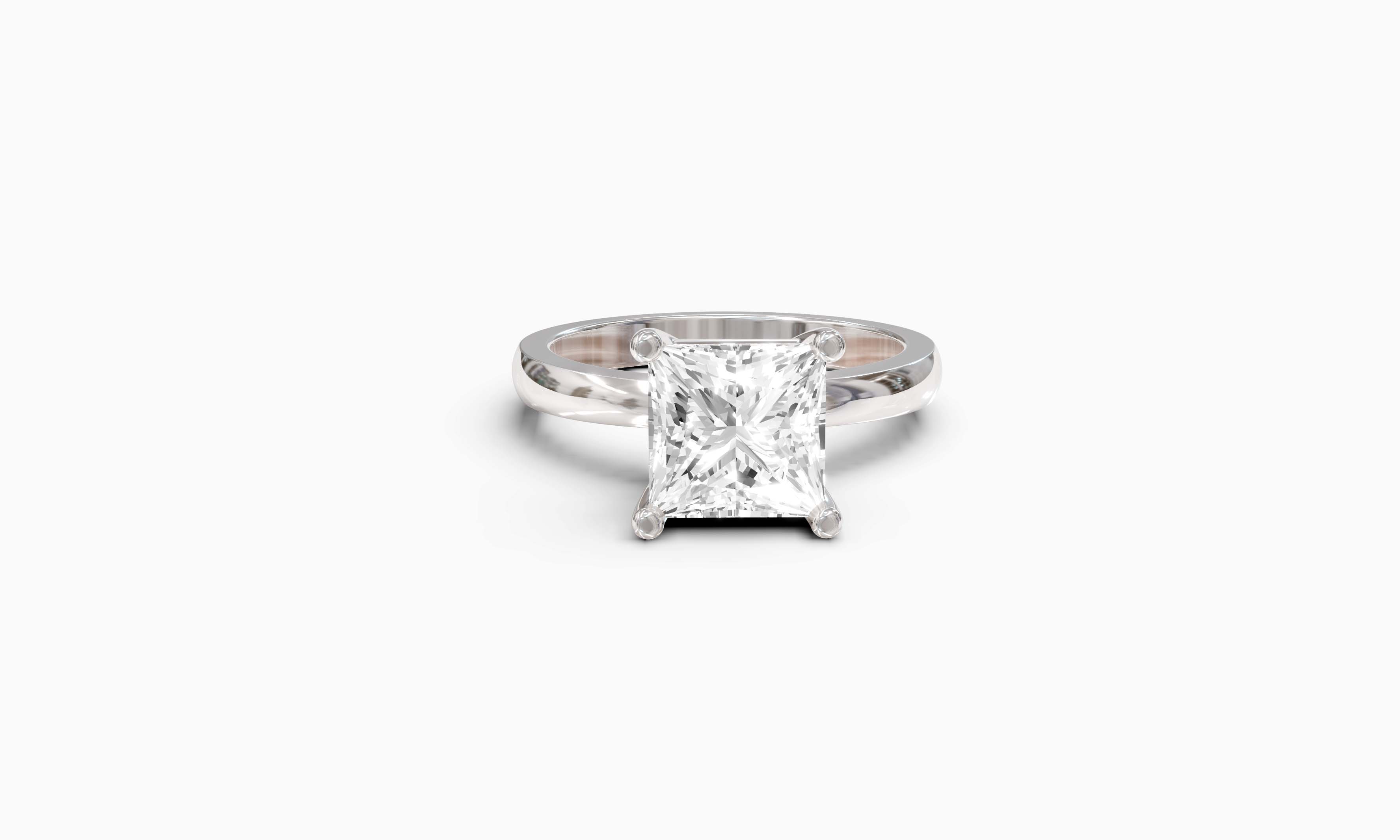 "Principessa" Princess Solitaire Ring in White Gold