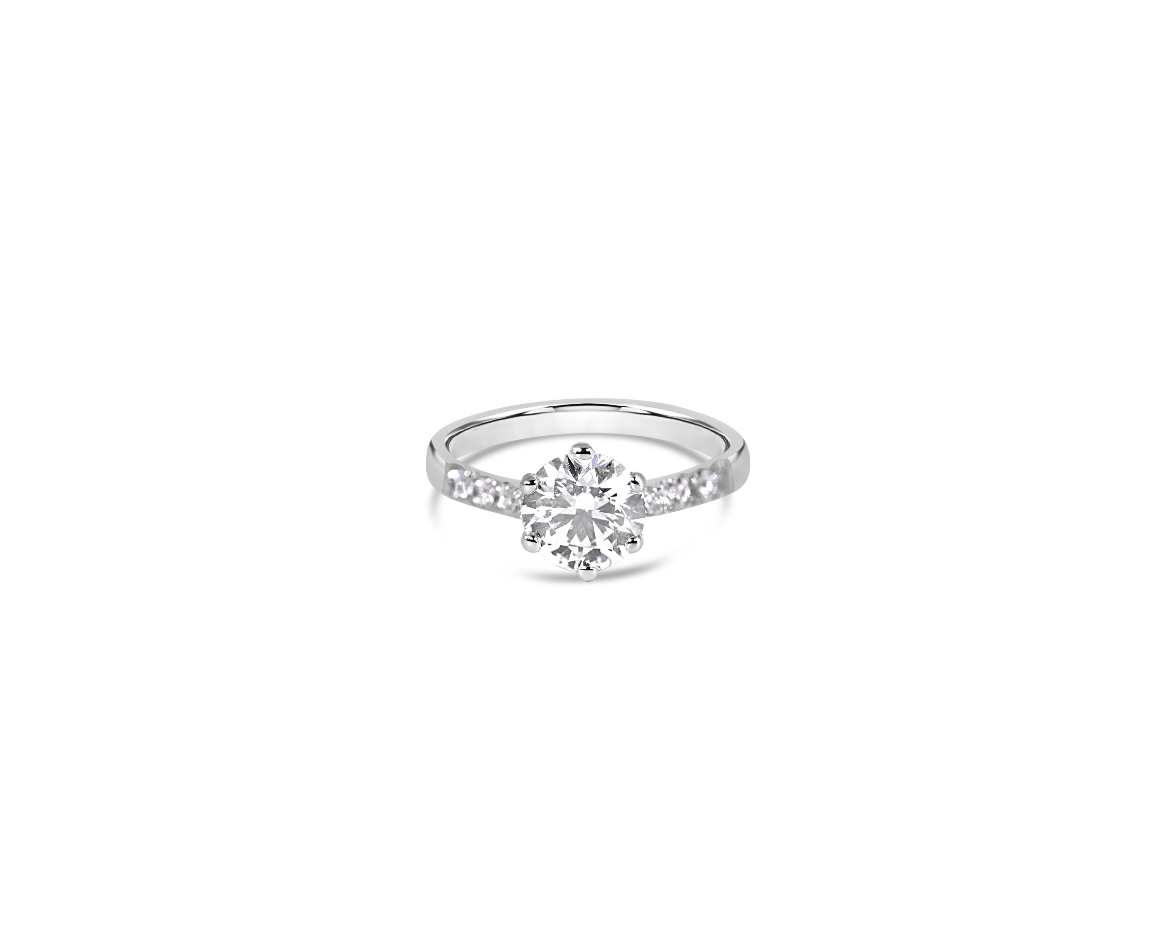 "Fit for a Queen, M" Round Solitaire Ring on Crown Basket with Pavé Band