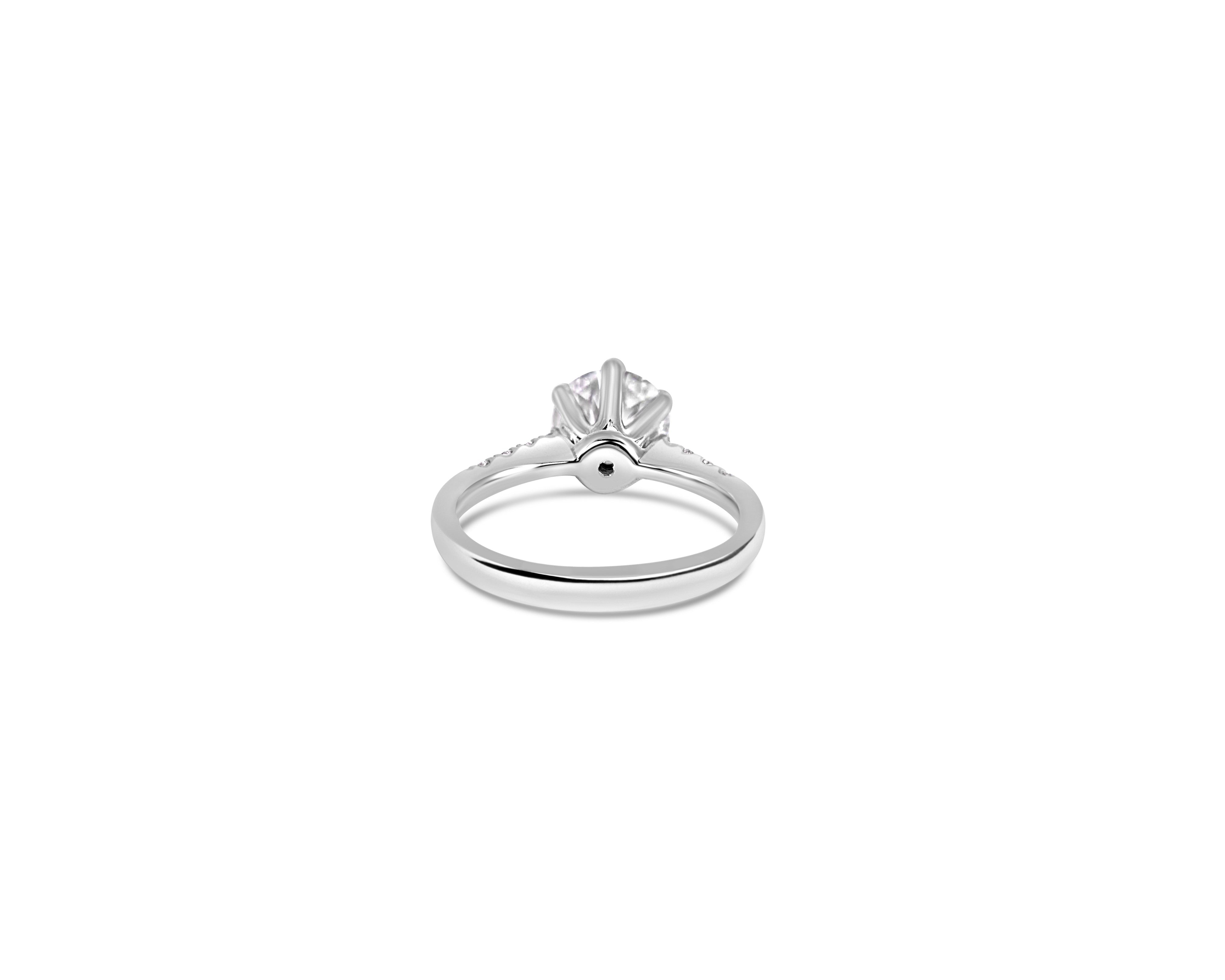 "Fit for a Queen, M" Round Solitaire Ring on Crown Basket with Pavé Band