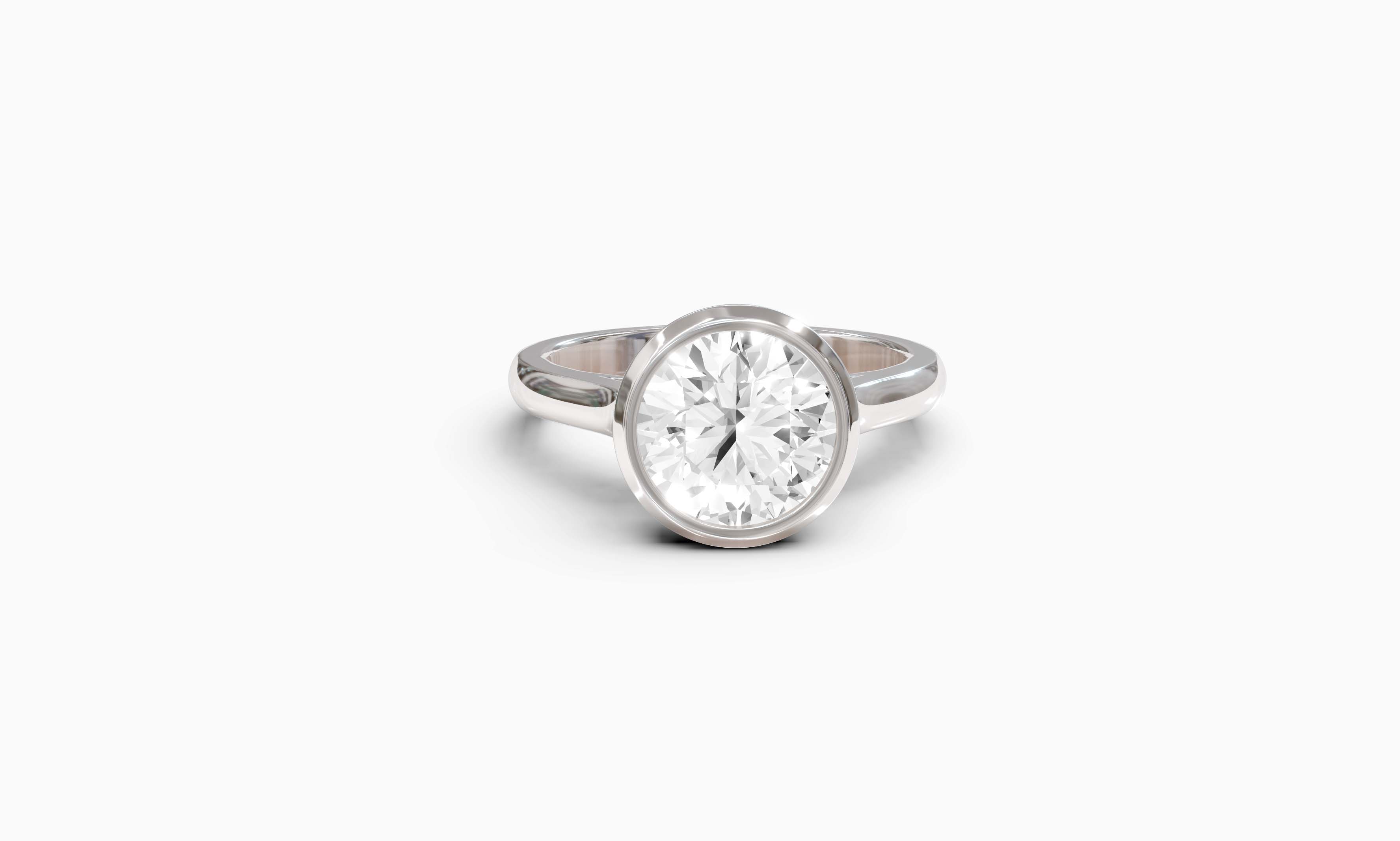 "Modern Perfection" Round Bezel Solitaire Ring in White Gold