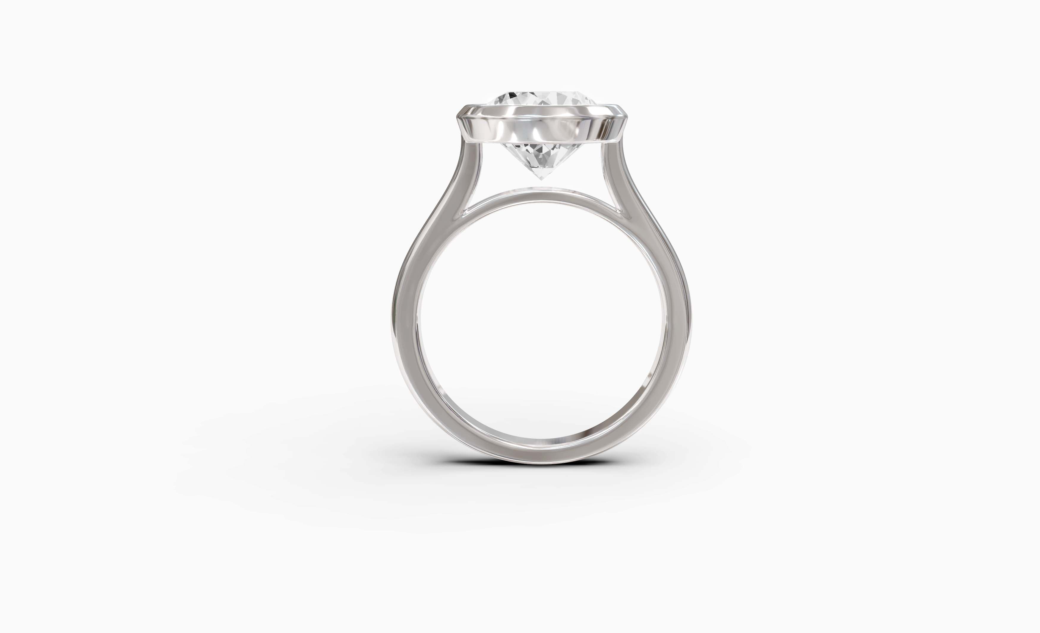 "Modern Perfection" Round Bezel Solitaire Ring in White Gold